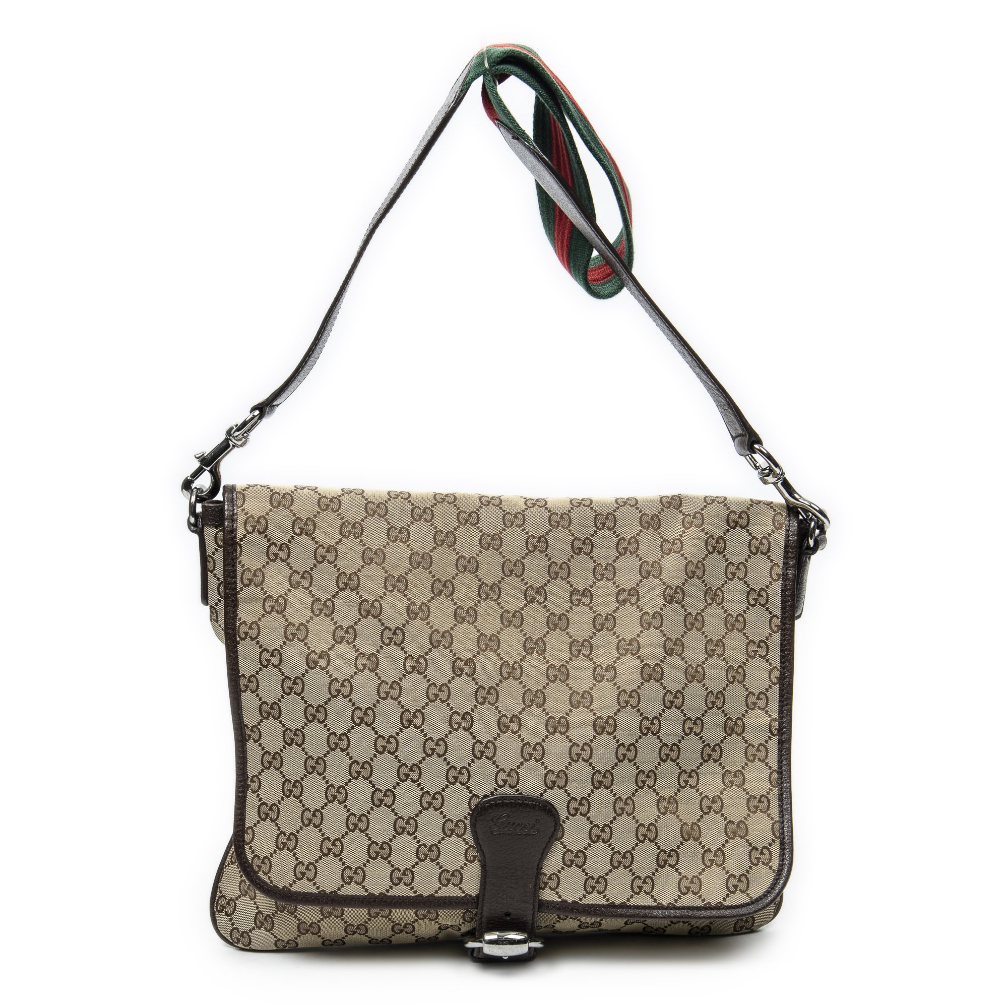 [中古] GUCCI グッチラージフラップメッセンジャーブラウン/ベージュGGキャンバスA｜BrandCo Paris - Japan