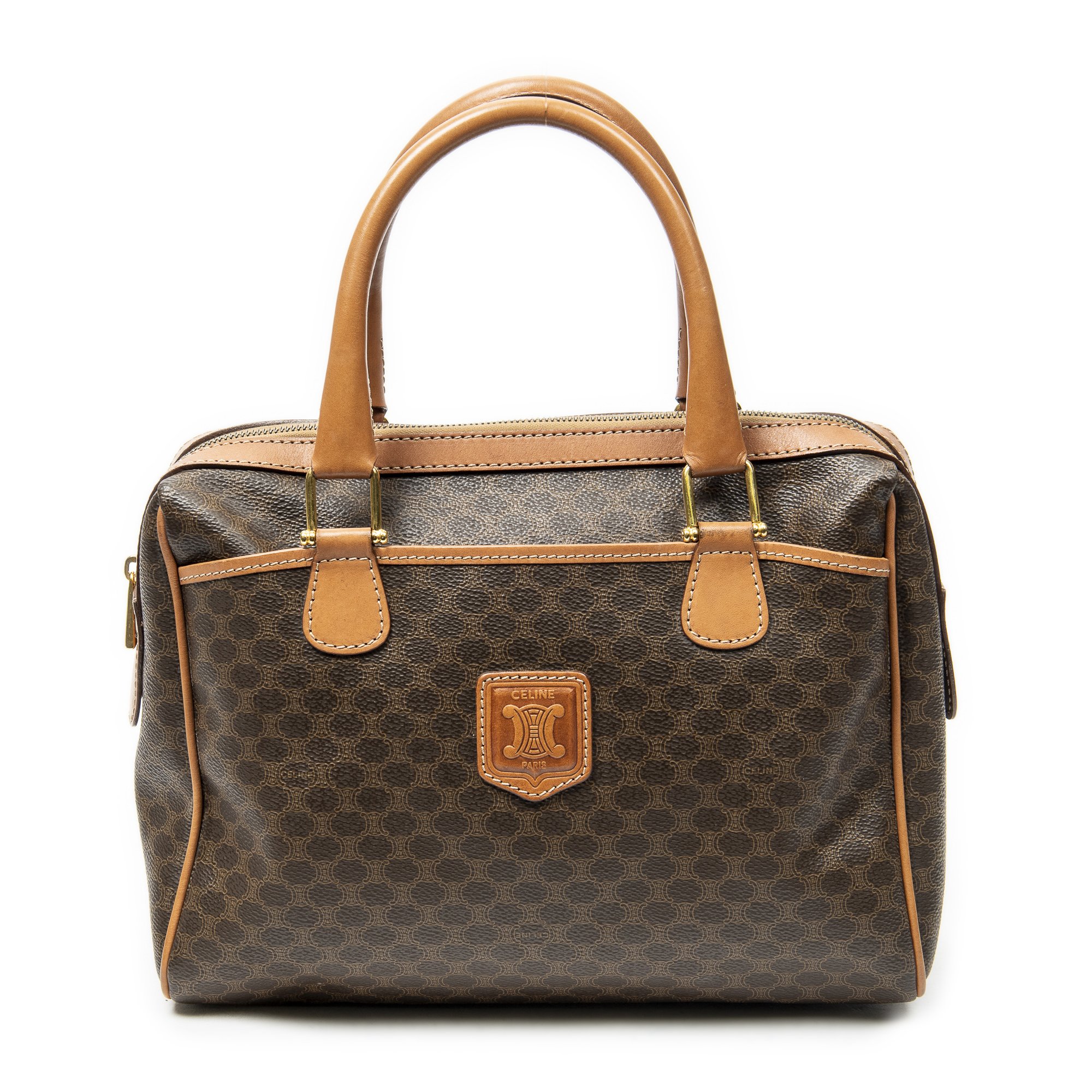 [中古] CELINE セリーヌヴィンテージ スモール スリップポケット ボストン茶色マカダムPVCキャンバスA｜BrandCo Paris - Japan