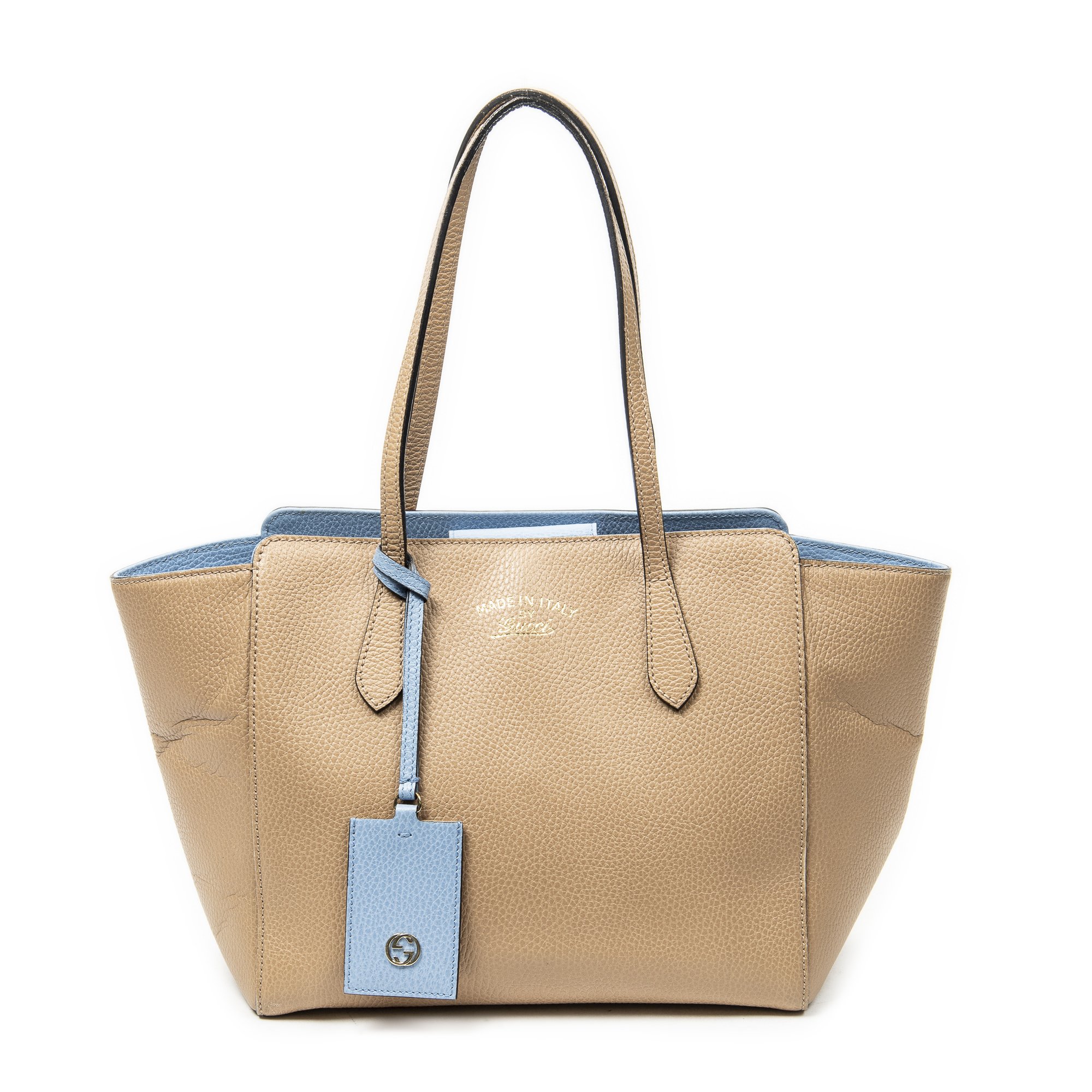 [中古] GUCCI グッチスモール・スイング・トートベージュ、水色グレインカーフスキンレザーAB｜BrandCo Paris - Japan