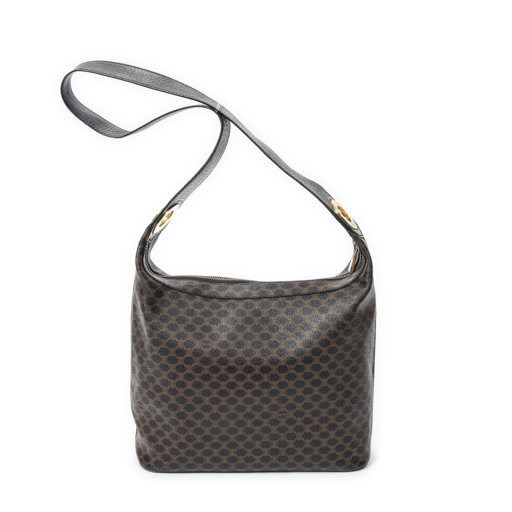 [中古] CELINE セリーヌヴィンテージ ショルダー ジップ ホーボーブラウン/ブラックマカダムPVCキャンバスAB｜BrandCo Paris - Japan