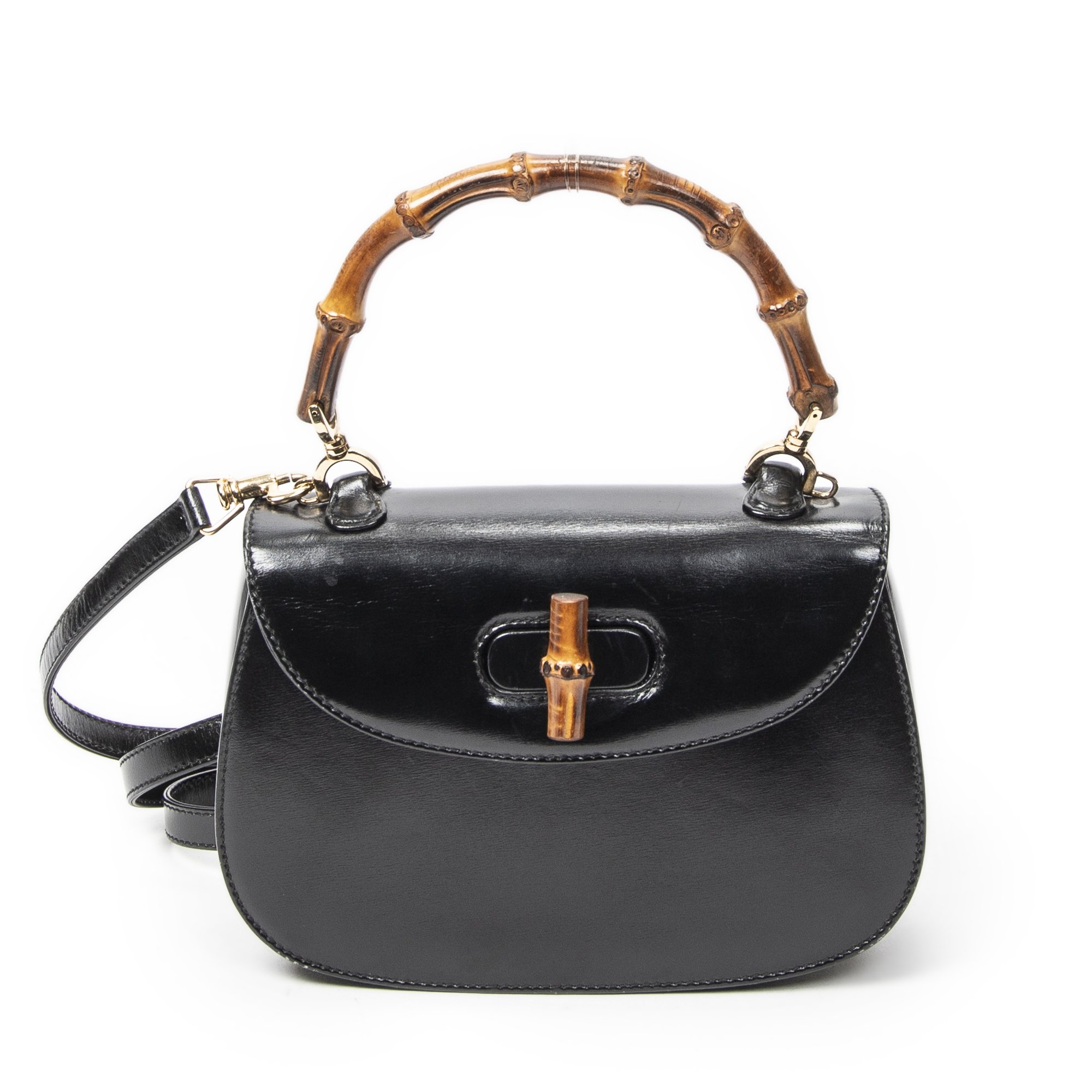[中古] GUCCI グッチスモールバンブートップハンドルフラップ黒スムースカーフスキンレザーA｜BrandCo Paris - Japan