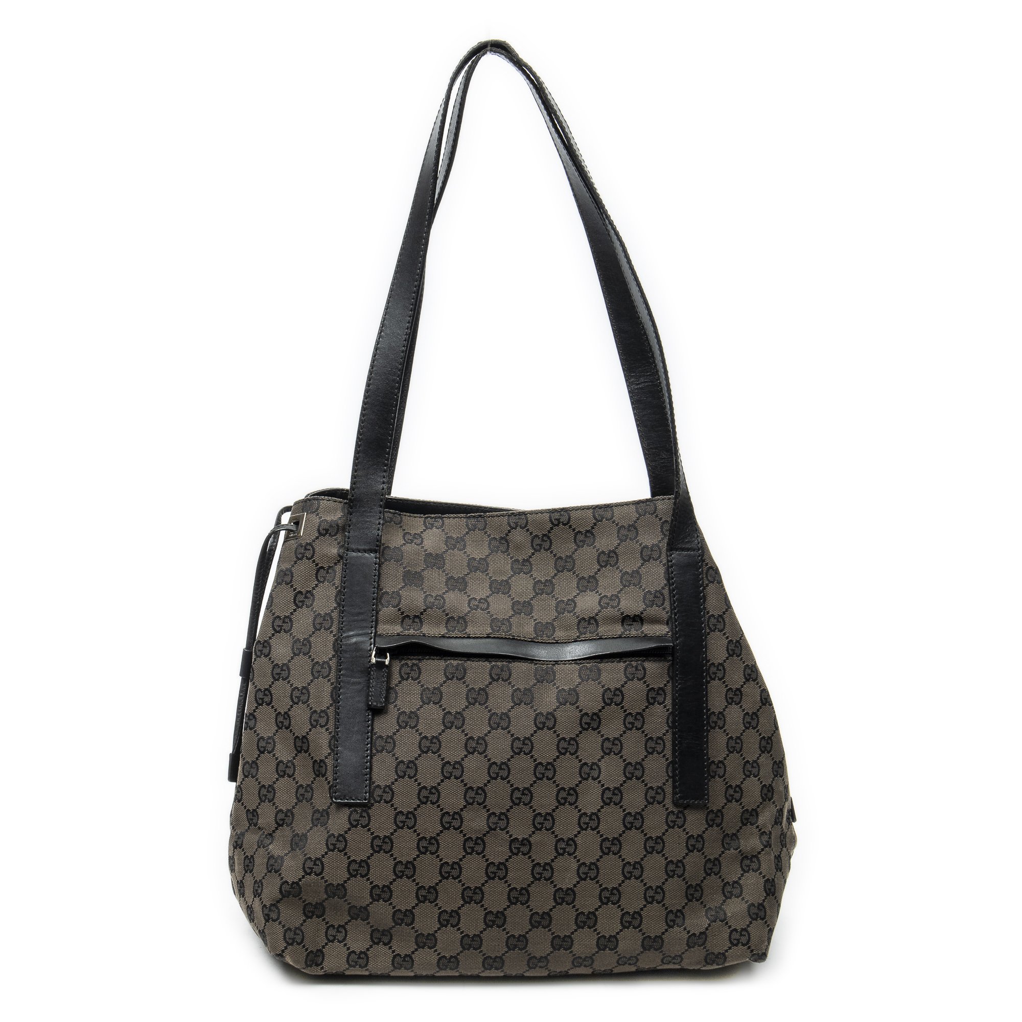 [中古] GUCCI グッチドローストリング トートバッグブラウン/ブラックGGキャンバスA｜BrandCo Paris - Japan