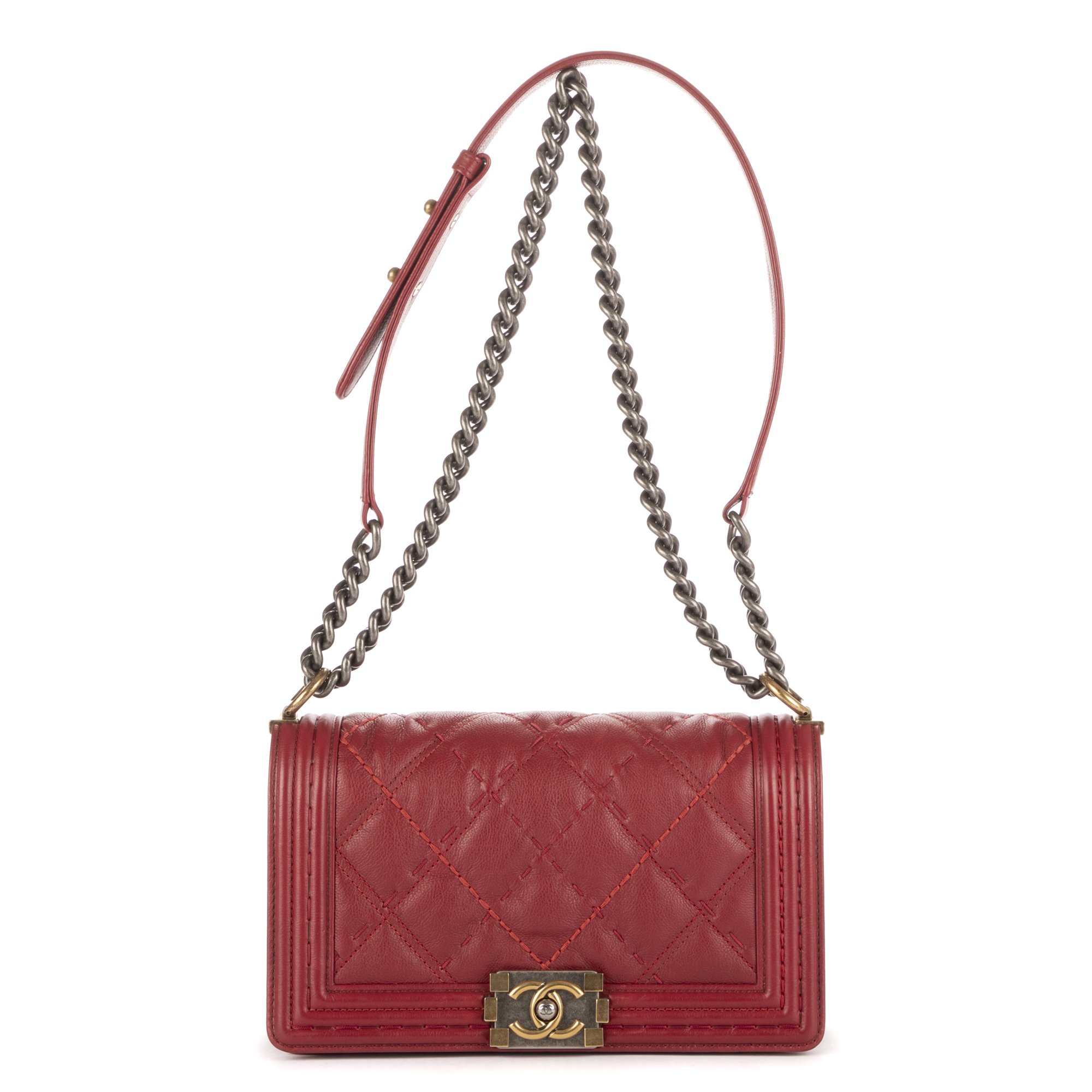 [中古] CHANEL シャネルボーイ赤ワイルドステッチラムスキンA｜BrandCo Paris - Japan