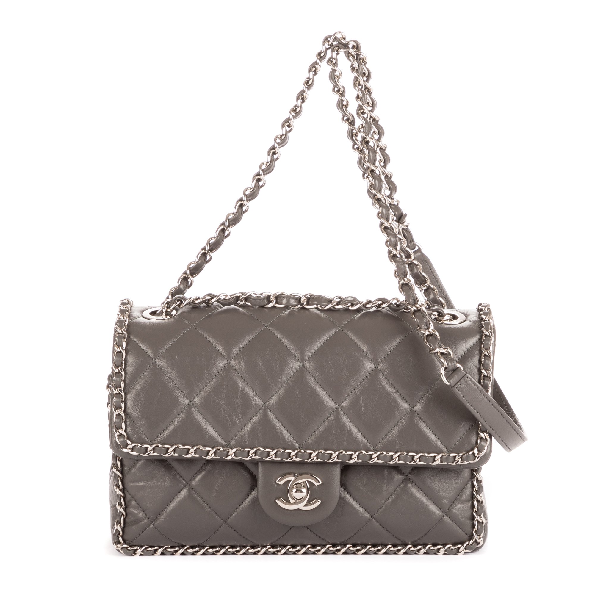 [中古] CHANEL シャネルチェーンアラウンド スモール シングル フラップグレーマトラッセラムスキンレザーA｜BrandCo Paris - Japan