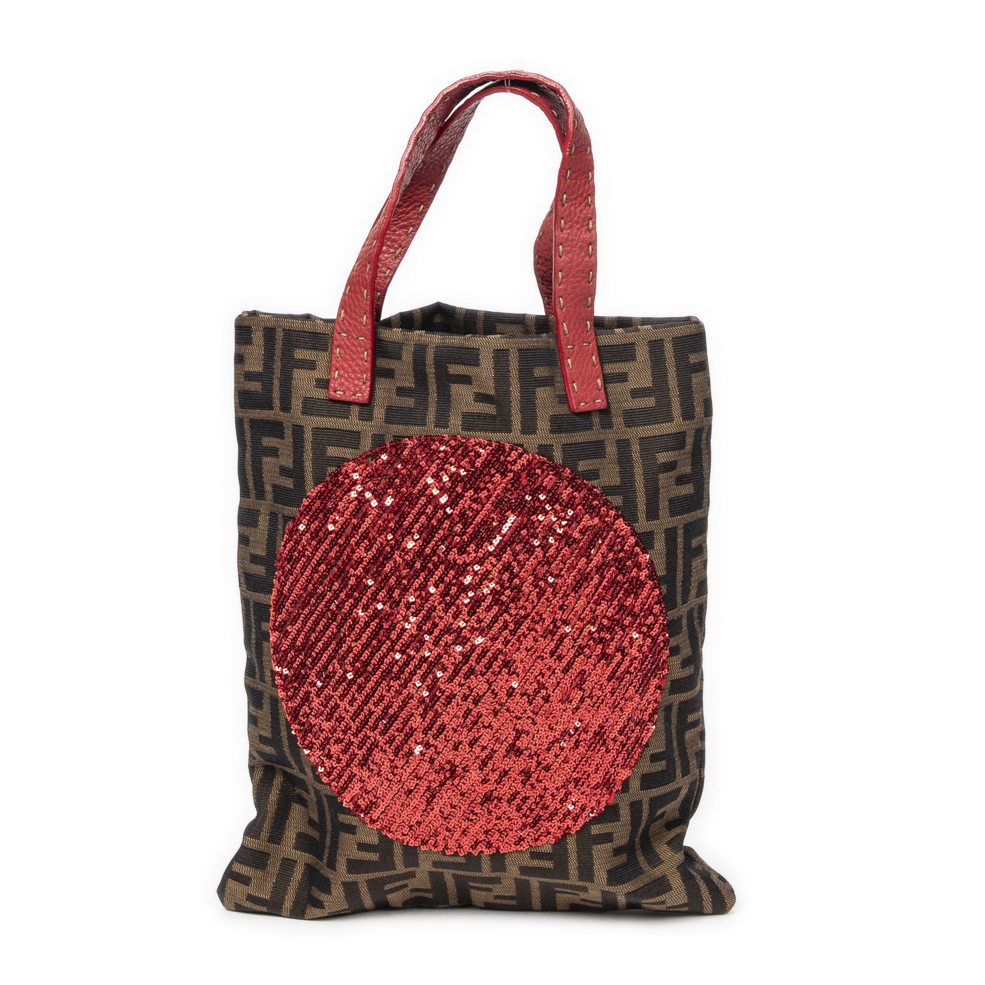 [中古] FENDI フェンディシークイン フラット トート赤、カーキ色、黒ズッカキャンバスA｜BrandCo Paris - Japan