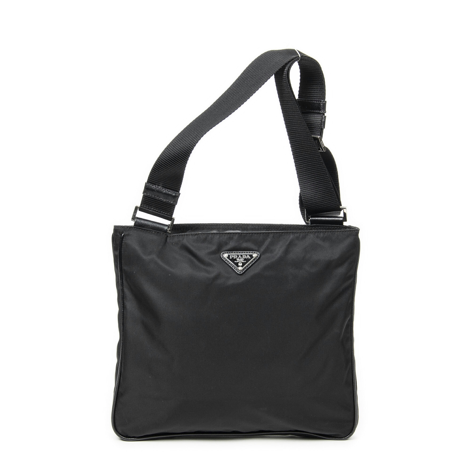 [中古] PRADA プラダスクエアジップメッセンジャー黒ナイロンキャンバスA｜BrandCo Paris - Japan