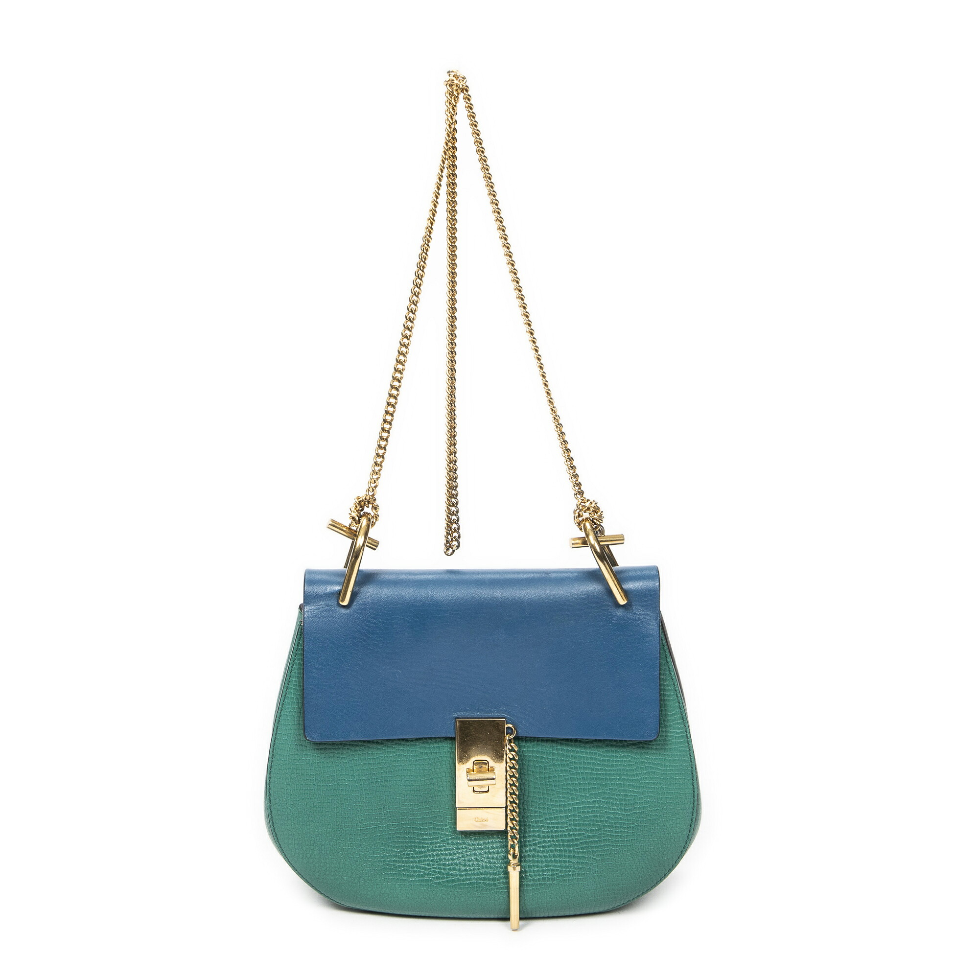 [中古] CHLOE クロエミニ バイカラー Drewブルー/グリーングレインカーフスキンレザーA｜BrandCo Paris - Japan