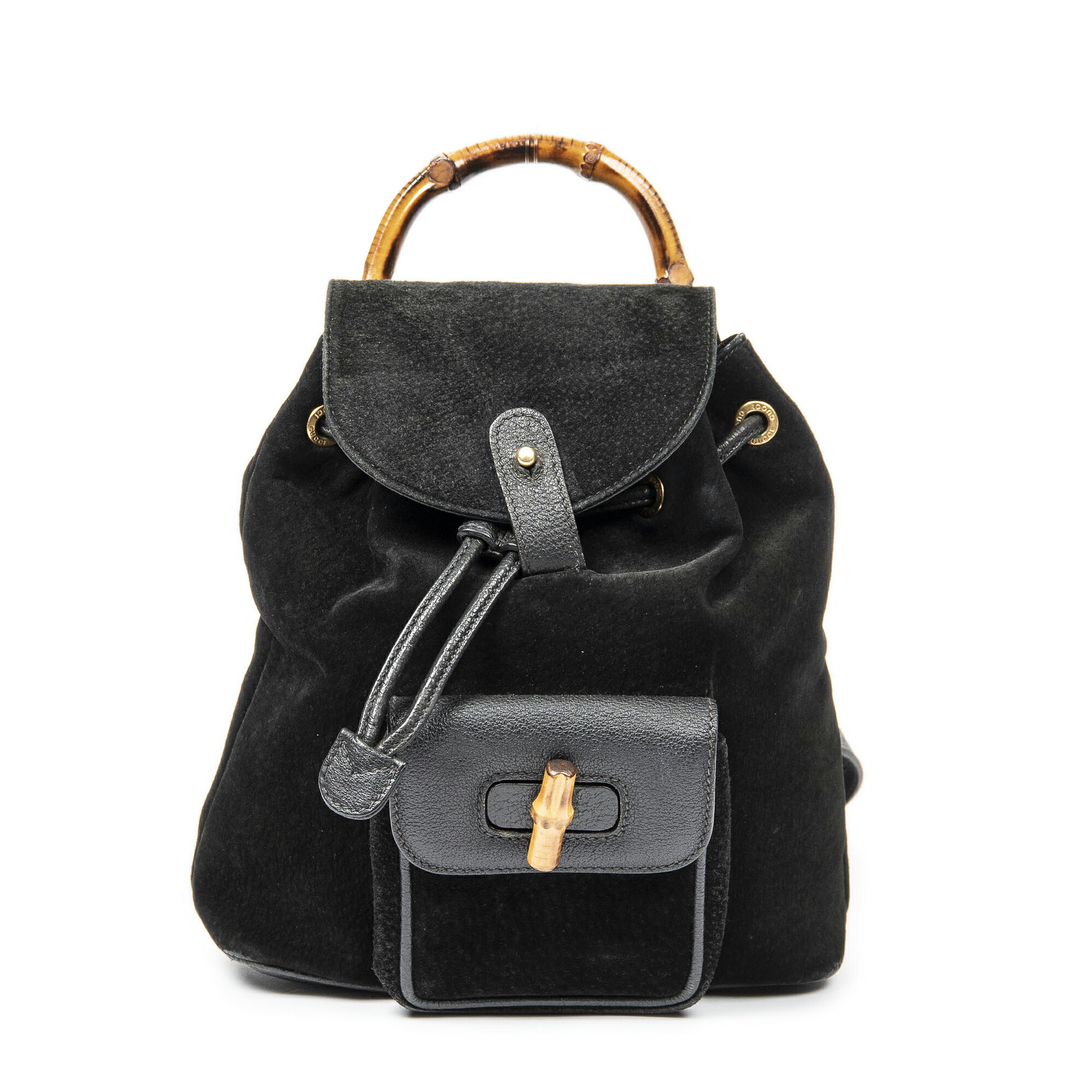 [中古] GUCCI グッチミニバンブーリュックサック黒スエードレザーAB｜BrandCo Paris - Japan