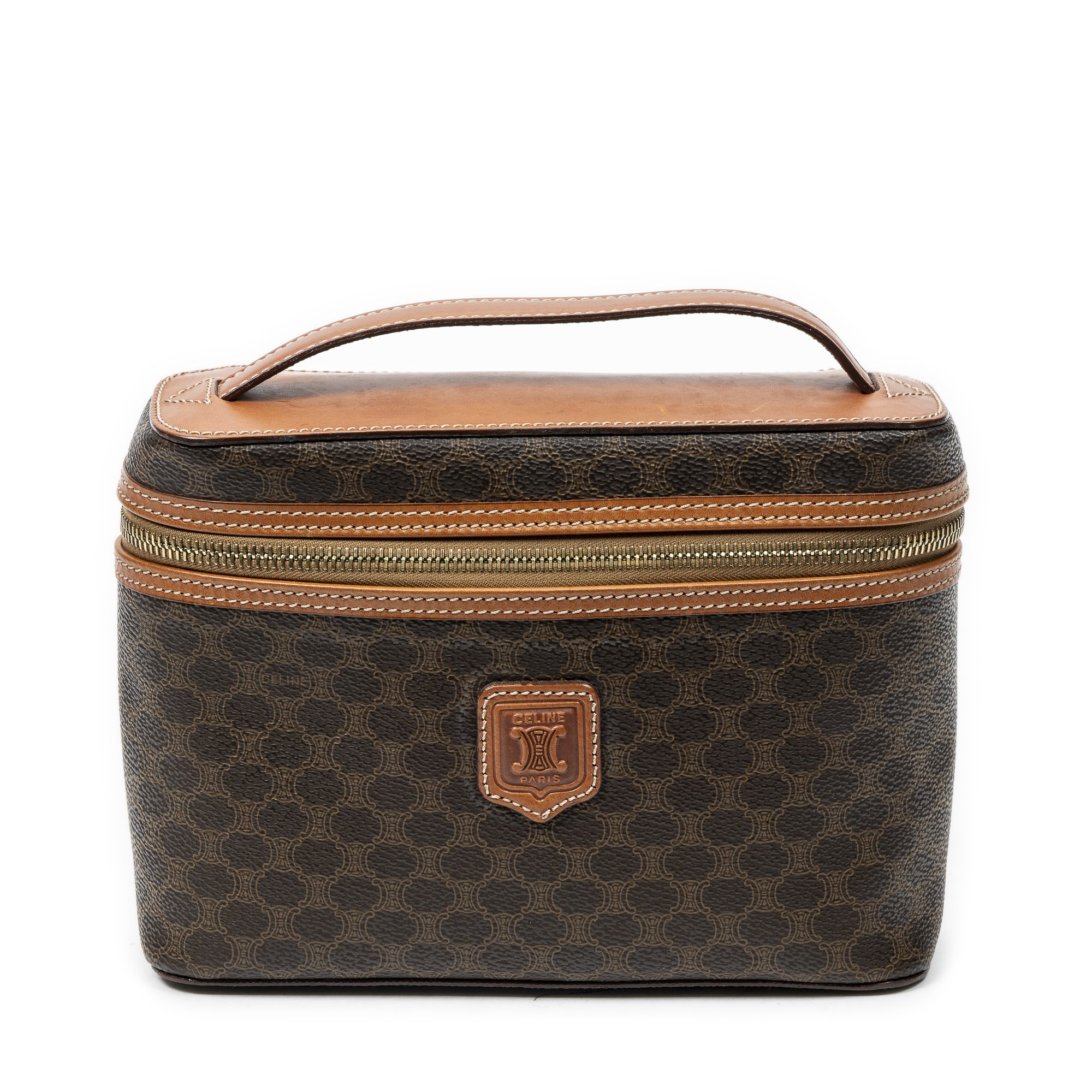 [中古] CELINE セリーヌトップハンドル トイレタリーポーチ茶色マカダムPVCキャンバスAB｜BrandCo Paris - Japan