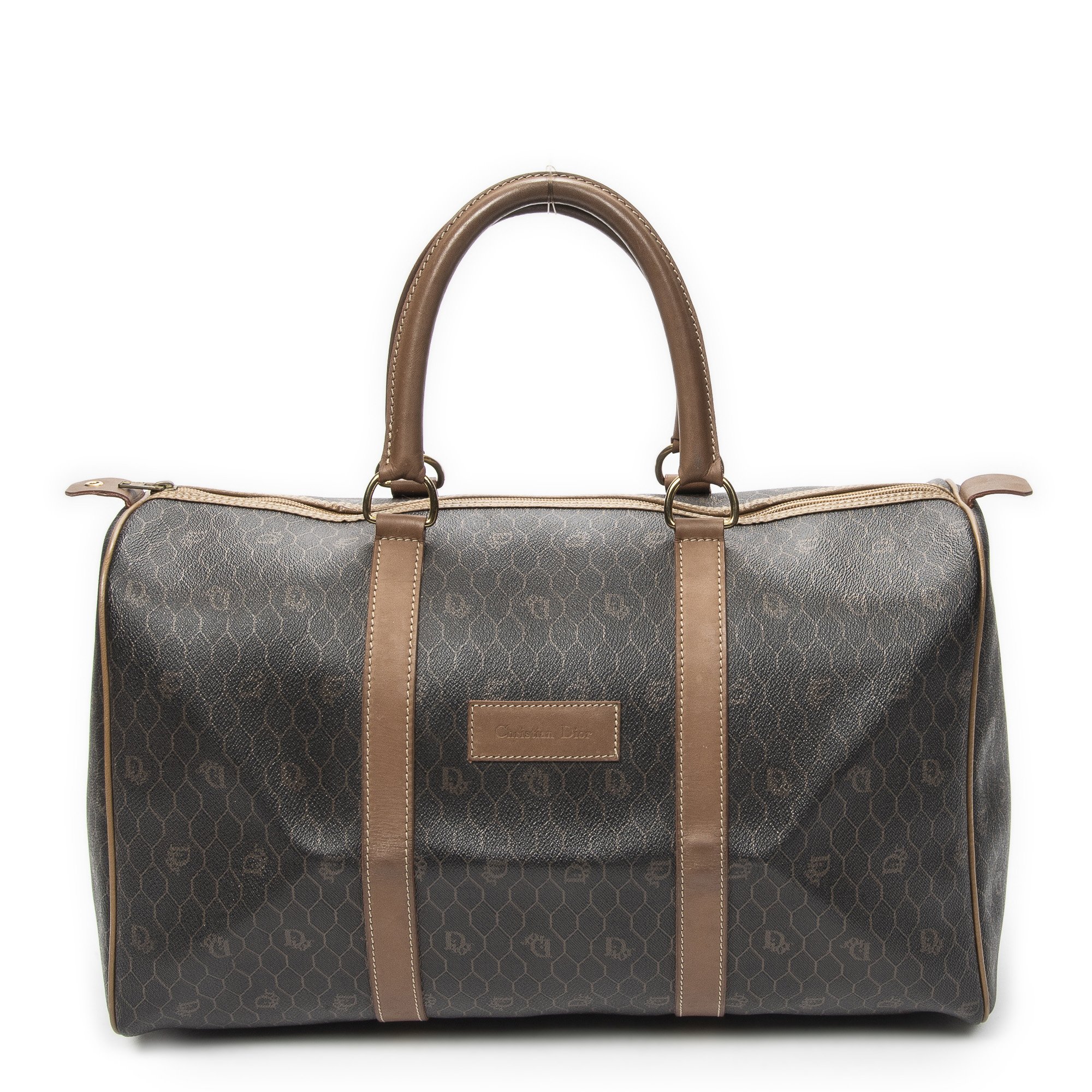 [中古] DIOR ディオールヴィンテージ ミディアム トラベル ボストンダークグレー、茶色ハニカムPVCキャンバスAB｜BrandCo Paris - Japan