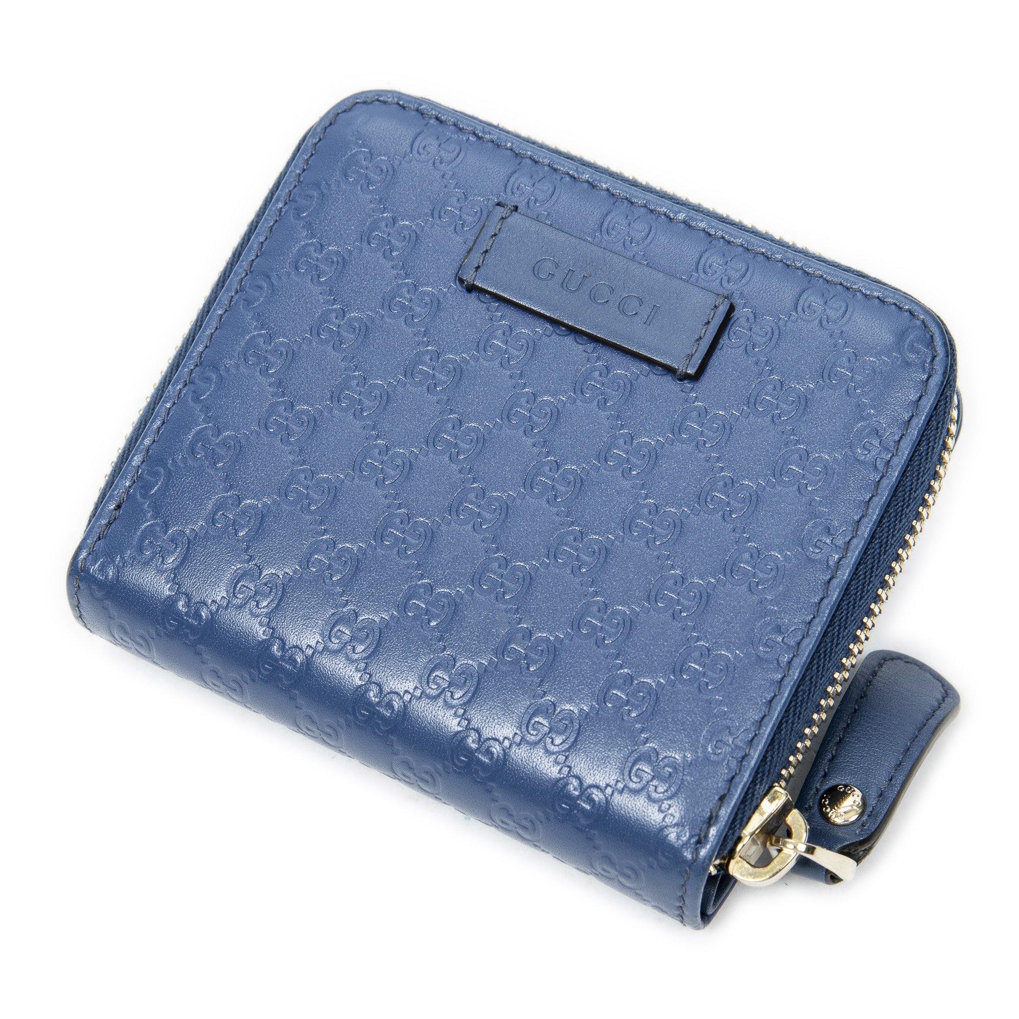 [中古] GUCCI グッチコンパクトな二つ折り財布青ミクログッチシマレザーA｜BrandCo Paris - Japan