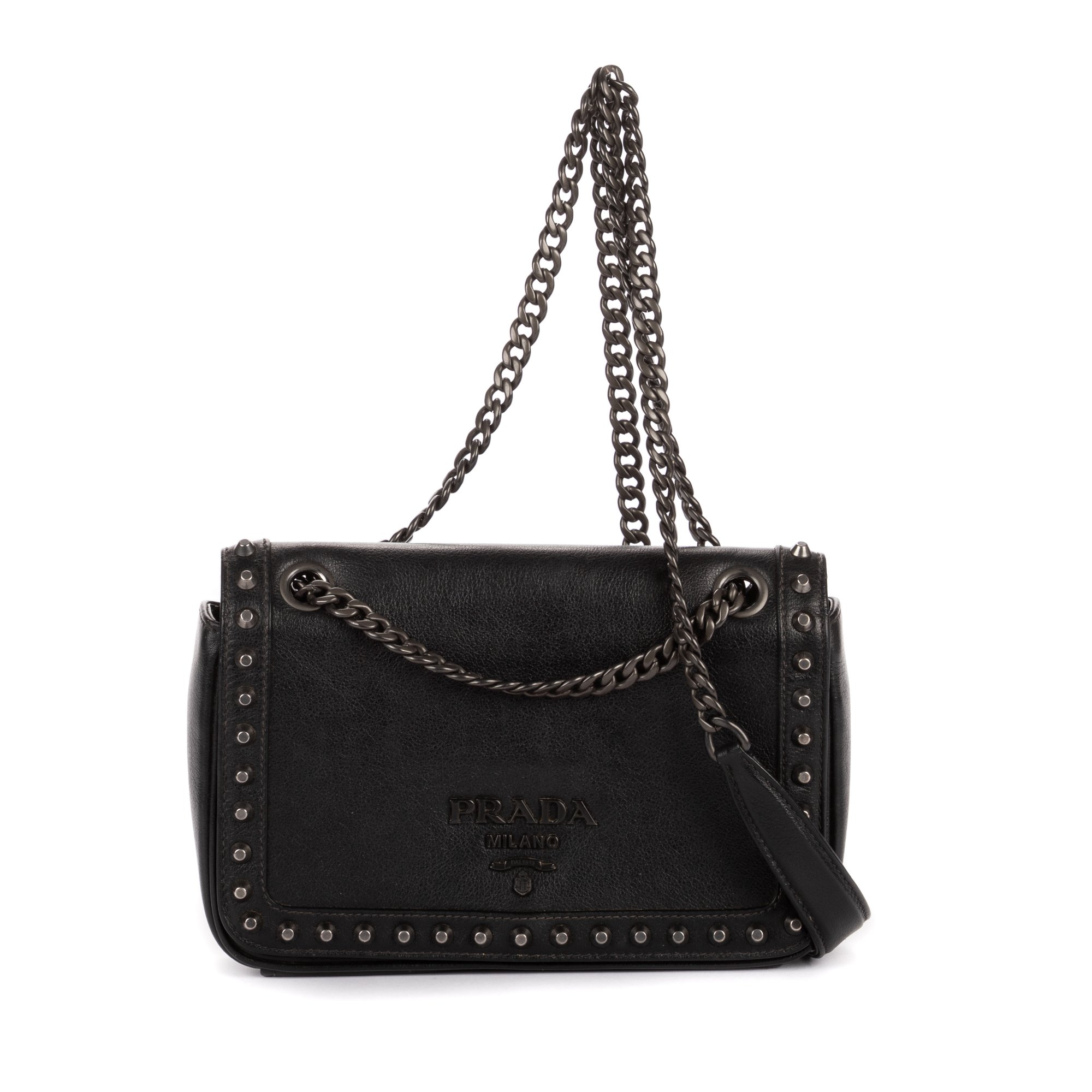 [中古] PRADA プラダStudded Flap Crossbody黒スタッズレザーA｜BrandCo Paris - Japan