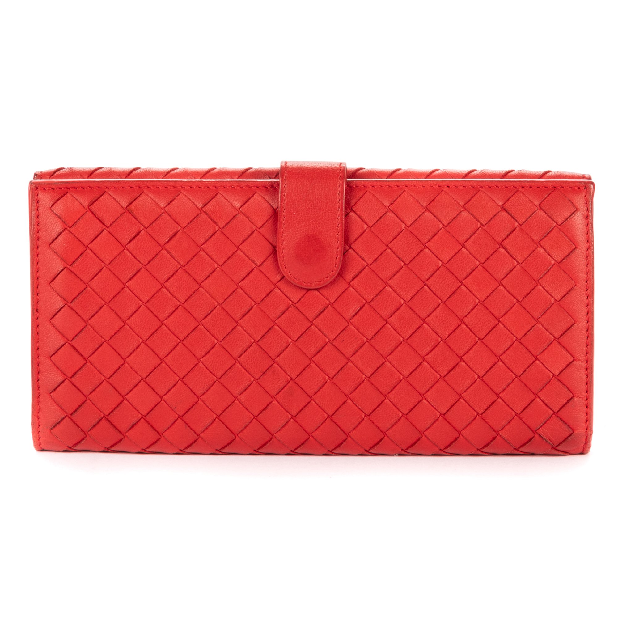 [中古] BOTTEGA VENETA ボッテガヴェネタL フラップウォレット赤Intrecciato Calfskin LeatherA｜BrandCo Paris - Japan