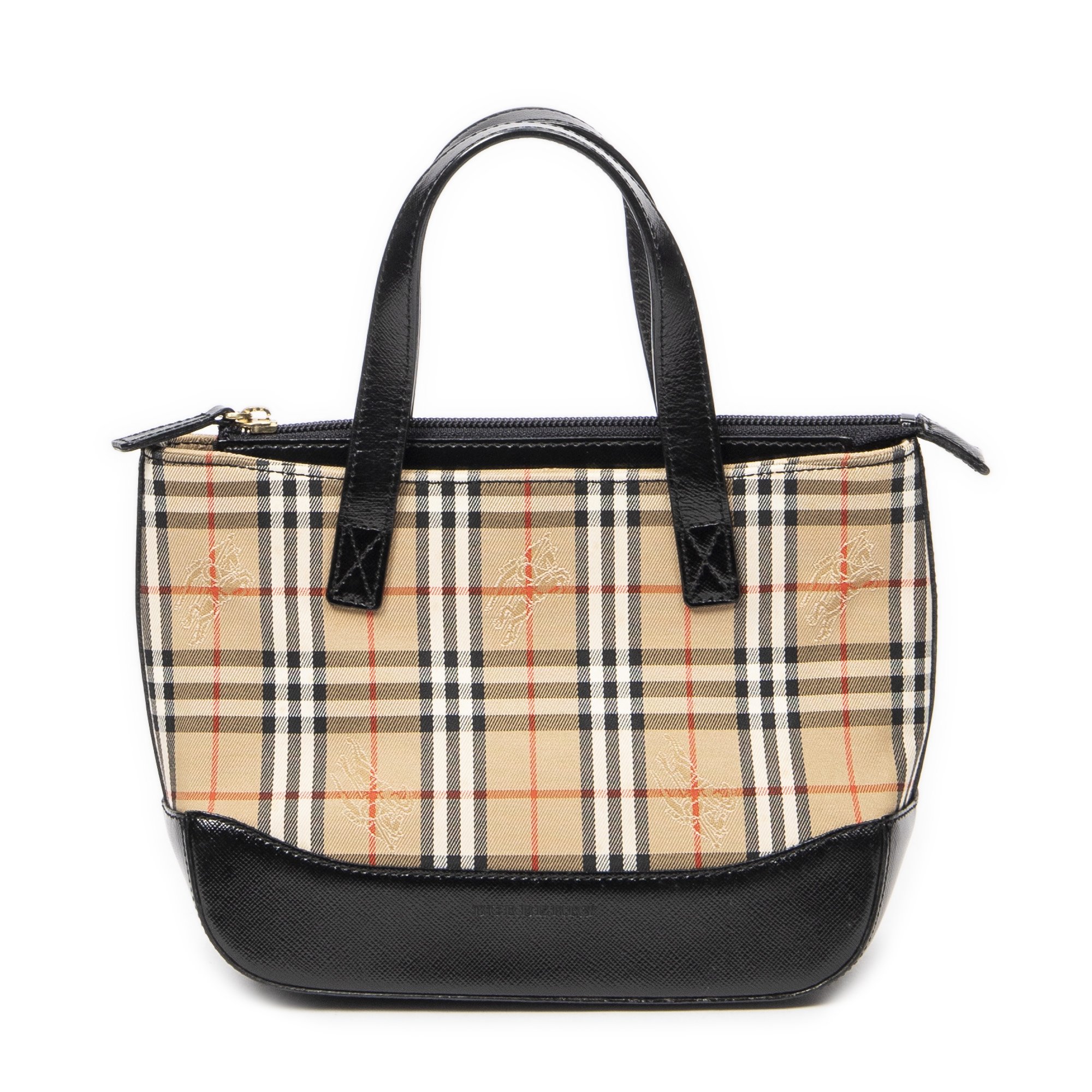 [中古] Burberry バーバリースモールジップハンドバッグベージュ/ブラックヘイマーケット チェック キャンバスA｜BrandCo Paris - Japan