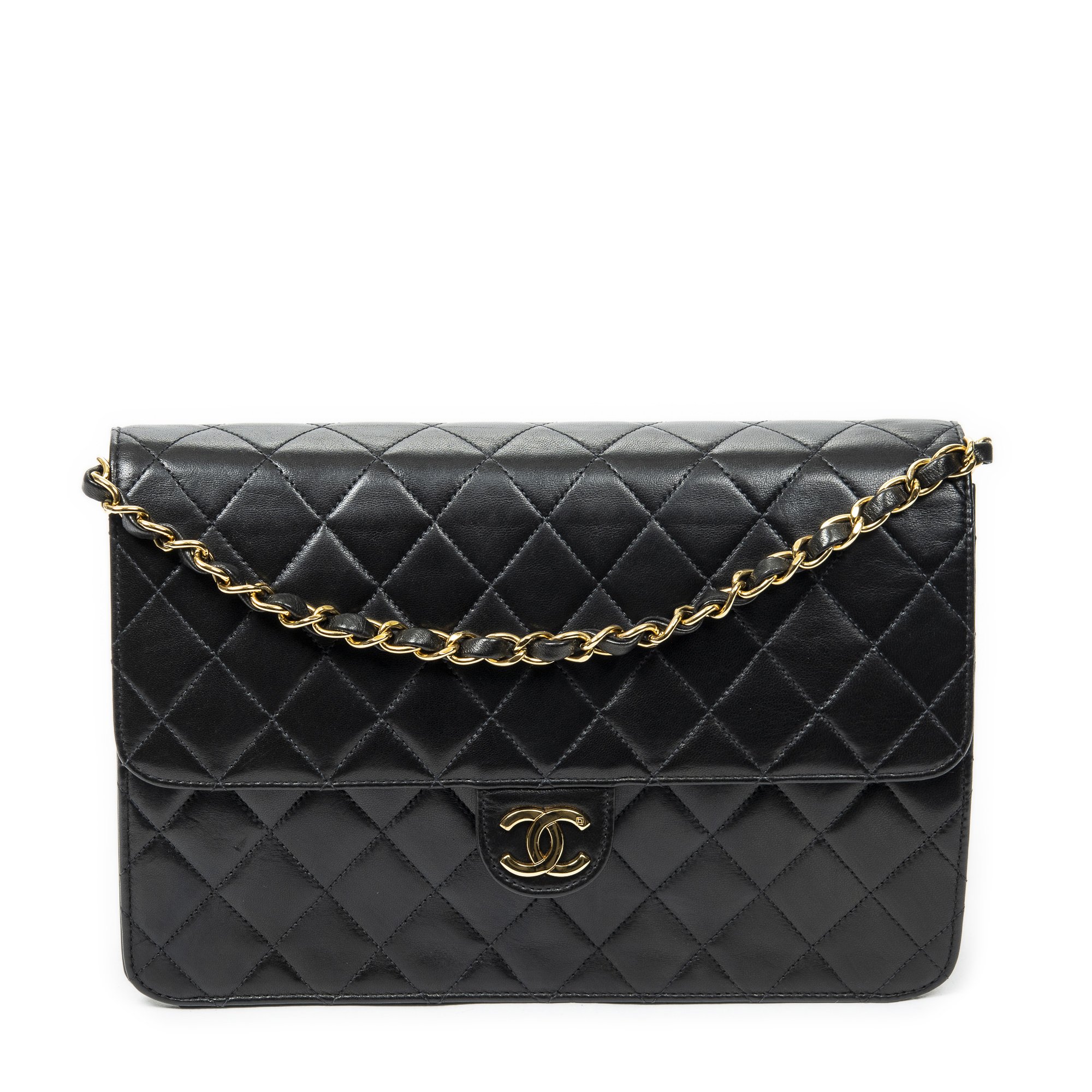 [中古] CHANEL シャネルヴィンテージプッシュロックストレートフラップ黒マトラッセラムスキンレザーA｜BrandCo Paris - Japan