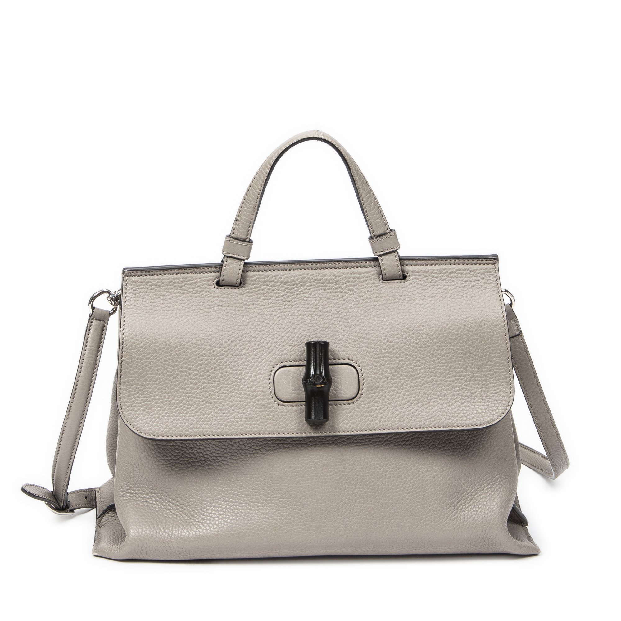 [中古] GUCCI グッチミディアムフローラルバンブートップハンドルグレーグレインカーフスキンレザーA｜BrandCo Paris - Japan