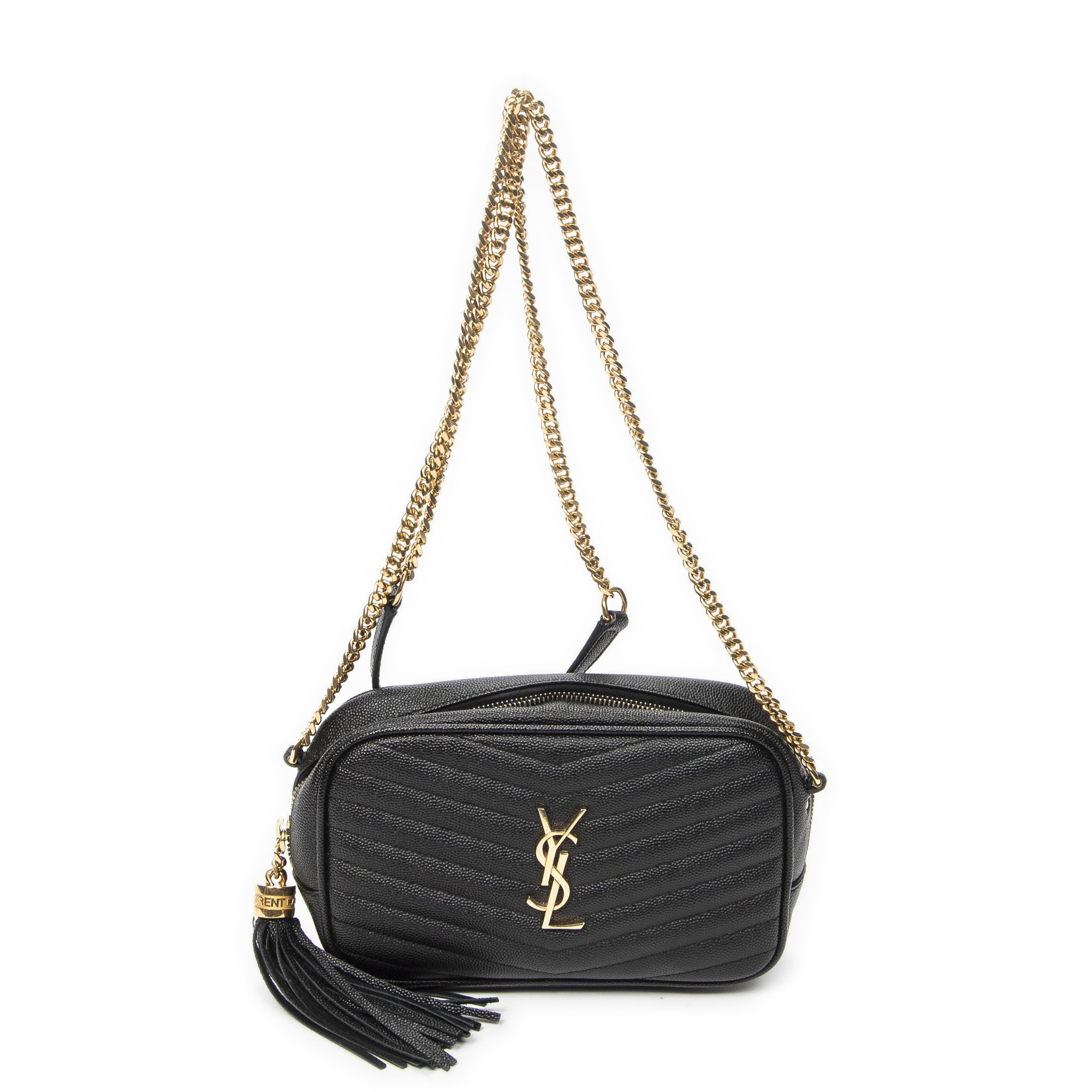[中古] YVES SAINT LAURENT イヴサンローランMini Lou Camera Bag黒マトラッセ グレイン ドゥ プードル レザーA｜BrandCo Paris - Japan 101,200円