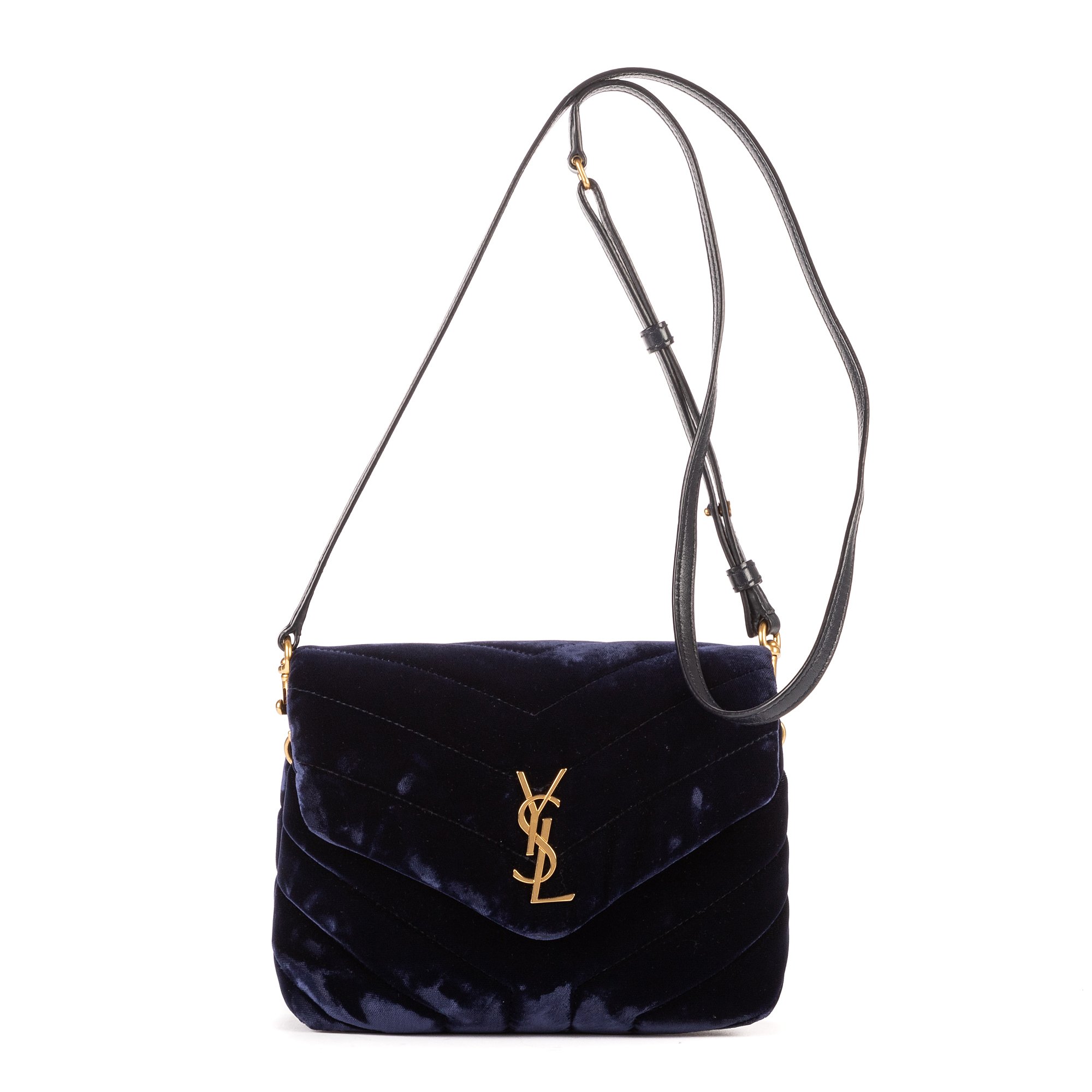 [中古] YVES SAINT LAURENT イヴサンローランToy Loulou CrossbodyネイビーChevron Velvet CanvasA｜BrandCo Paris - Japan