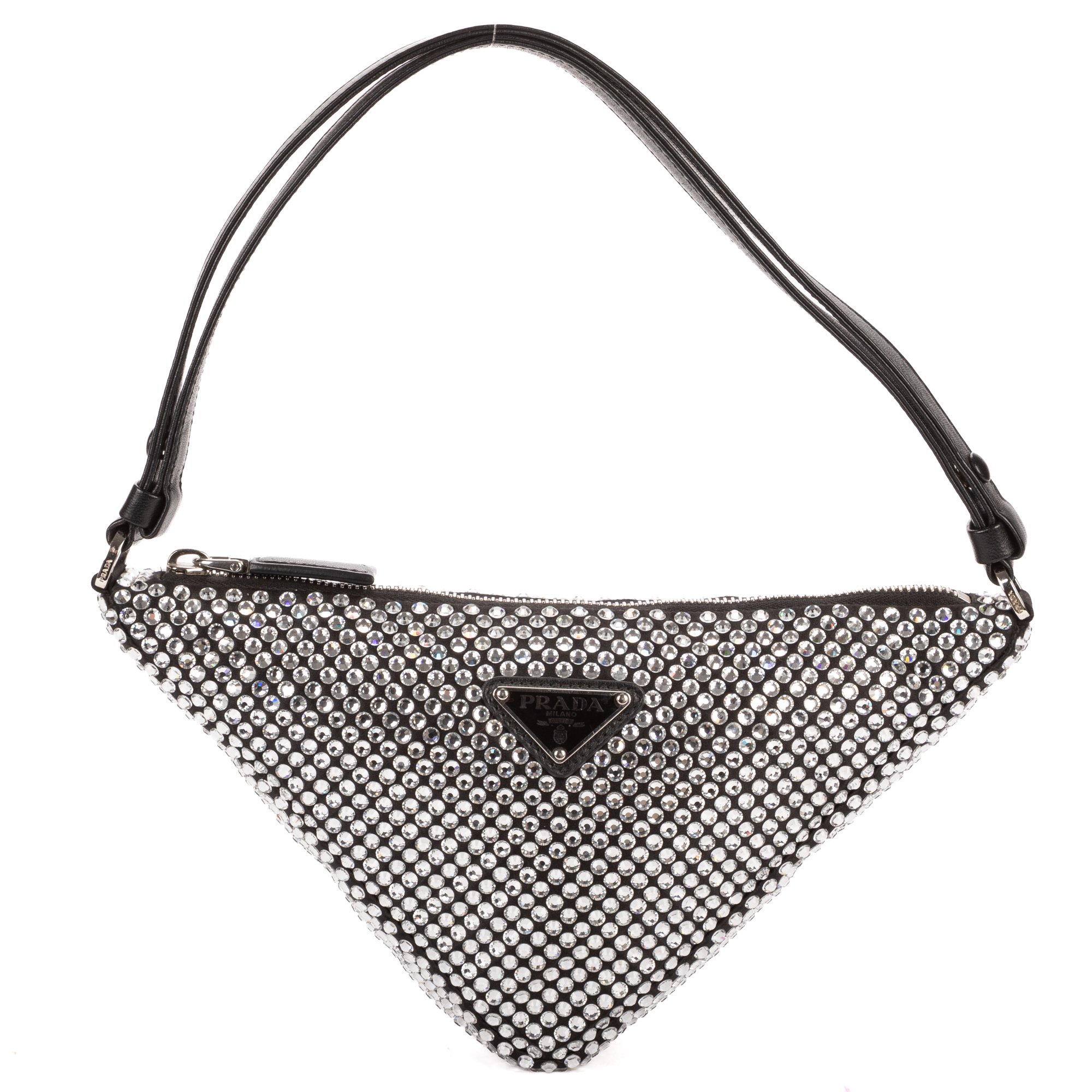 [中古] PRADA プラダサックトライアングル黒、銀Crystal embellishments NylonA｜BrandCo Paris - Japan