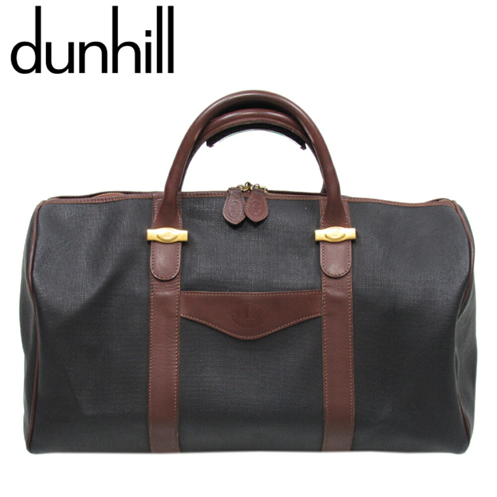 【Fashion Special Fair★24％OFFクーポン】【中古】 ダンヒル ボストンバッグ トラベルバッグ 旅行用バッグ メンズ ヘリンボーン ブラック ブラウン ゴールド PVC×レザー dunhill T22617 ブランド ハイブランド ヴィンテージ 送料無料