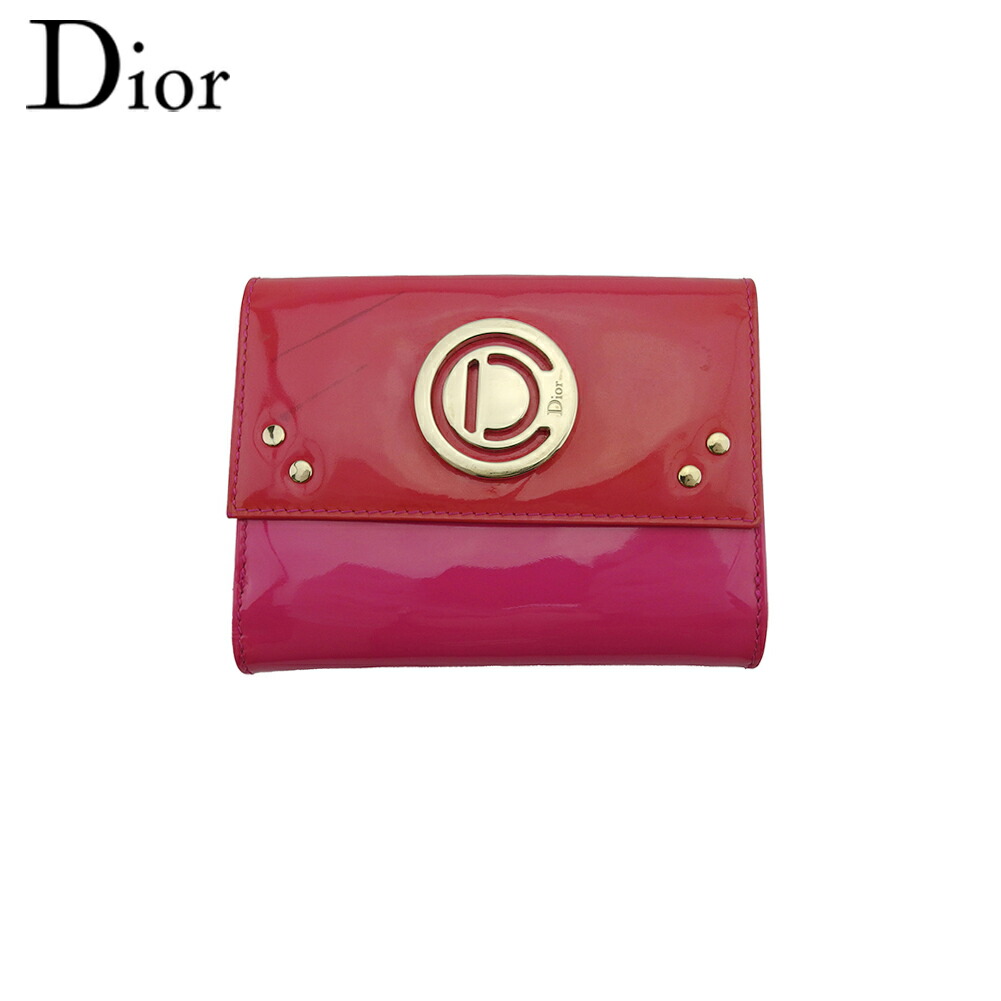 【百貨店SALE★最大限度50％OFF】【中古】 クリスチャンディオール W引っかかり 紙入れ 二つ折り レディース D目じるし一皿 サクラ色 ゴールド エナメルなめし革 Dior C4545 ブランド名 ご機嫌ブランド名 ヴィンテージ 貨物輸送無料