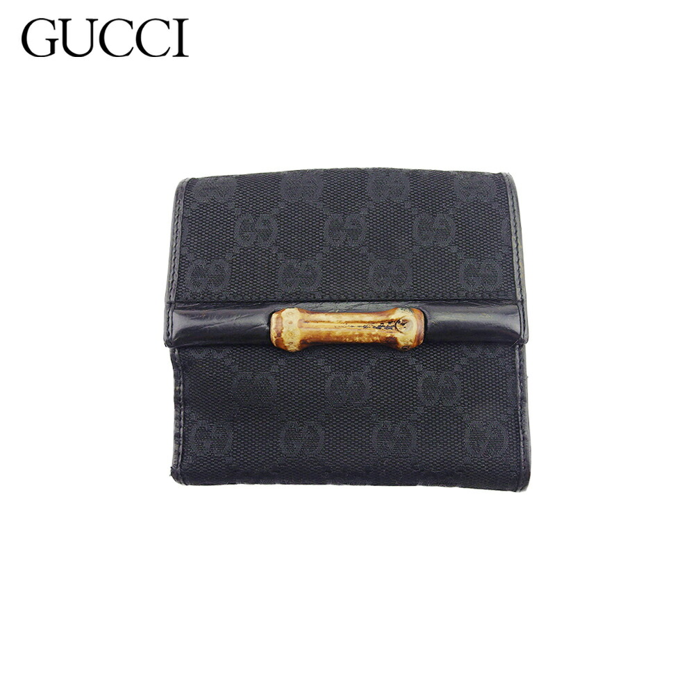 【百貨店SALE★最大限度50％OFF】【中古】 グッチ W引っかかり 紙入れ 二つ折り レディース メンズ バンブー GG帆布 黒いこと ベージュ 帆布×なめし革 GUCCI C4561 ブランド名 ご機嫌ブランド名 ヴィンテージ 貨物輸送無料