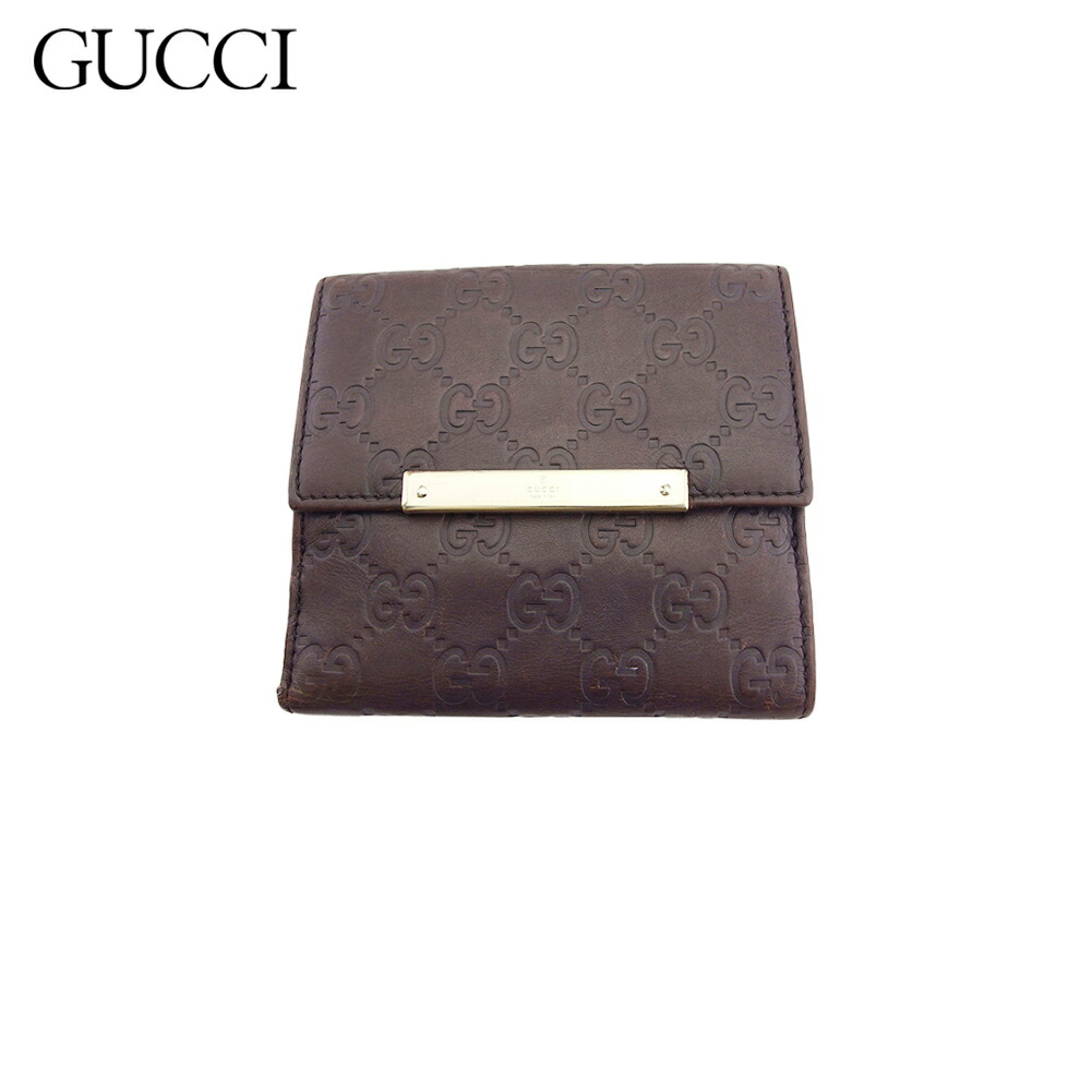 【百貨店SALE★最大限度50％OFF】【中古】 グッチ W引っかかり 紙入れ 二つ折り レディース メンズ ロゴタイプ一皿 グッチシマ 赤銅色 ゴールド なめし革 GUCCI P1016 ブランド名 ご機嫌ブランド名 ヴィンテージ 貨物輸送無料