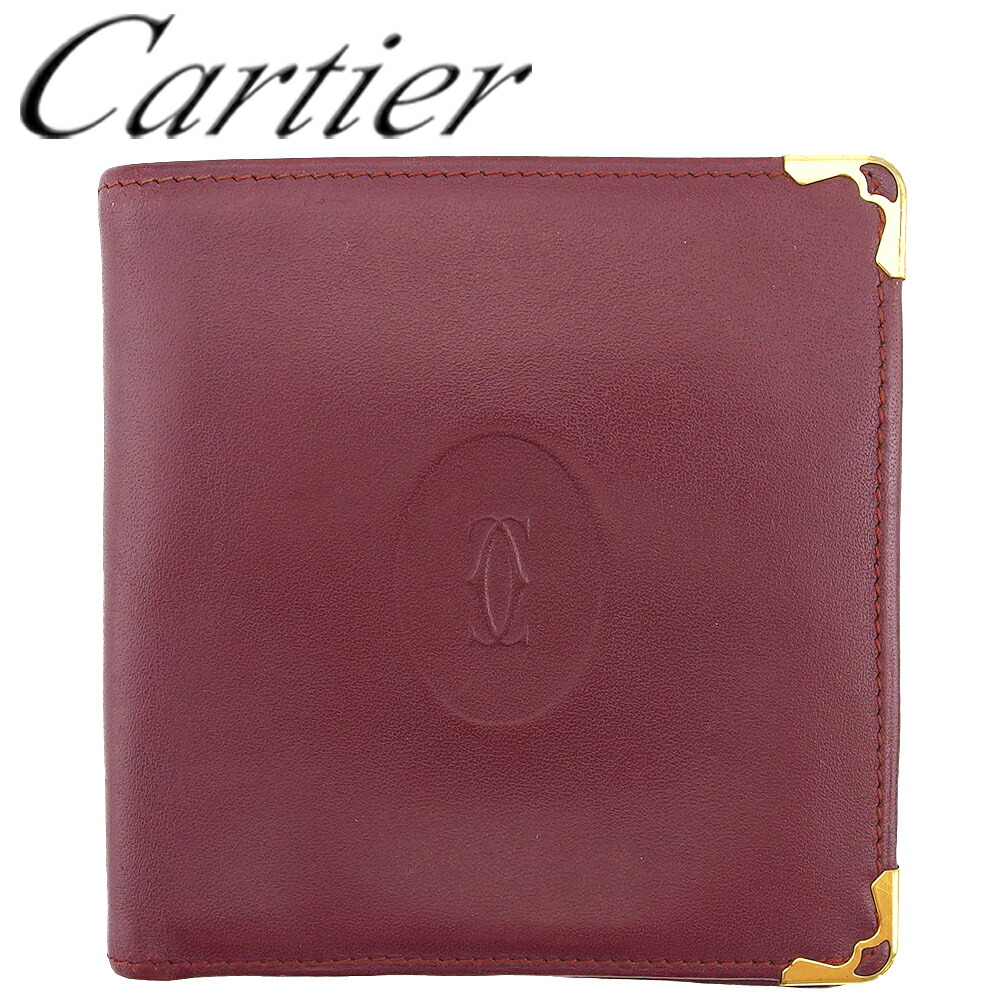 【百貨店SALE★最大限度50％OFF】【中古】 カルティエ 二つ折り 紙入れ ミニ紙入れ レディース メンズ 角一皿 船檣伝達ルート ボルドーワイン なめし革×ゴールド金具 Cartier C4692 ブランド名 ご機嫌ブランド名 ヴィンテージ 貨物輸送無料
