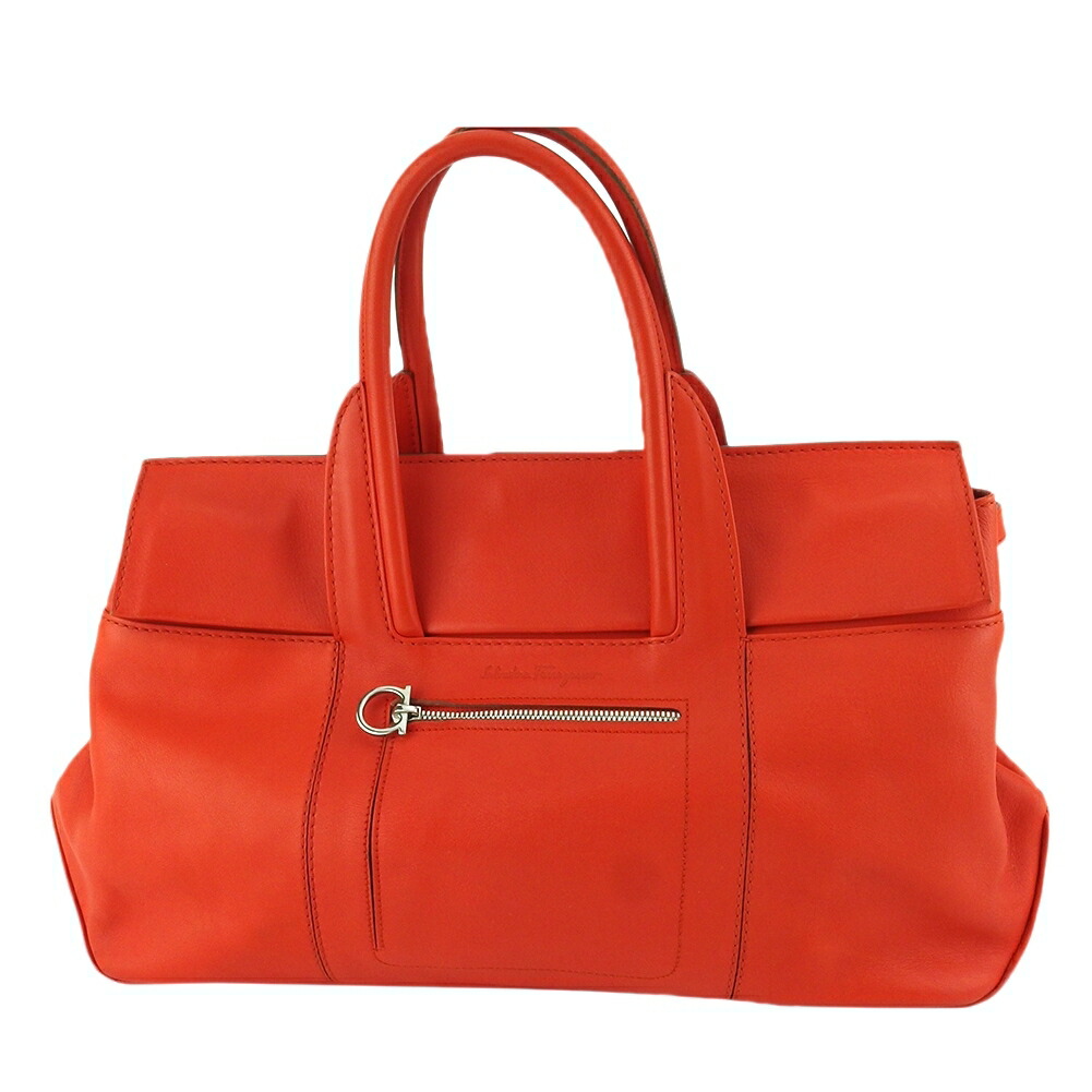 【お買い物マラソン★30％OFFクーポン】サルヴァトーレフェラガモ Salvatore Ferragamo ハンドバッグ ガンチーニ オレンジ レザー 中古 ブランド ハイブランド ヴィンテージ 送料無料