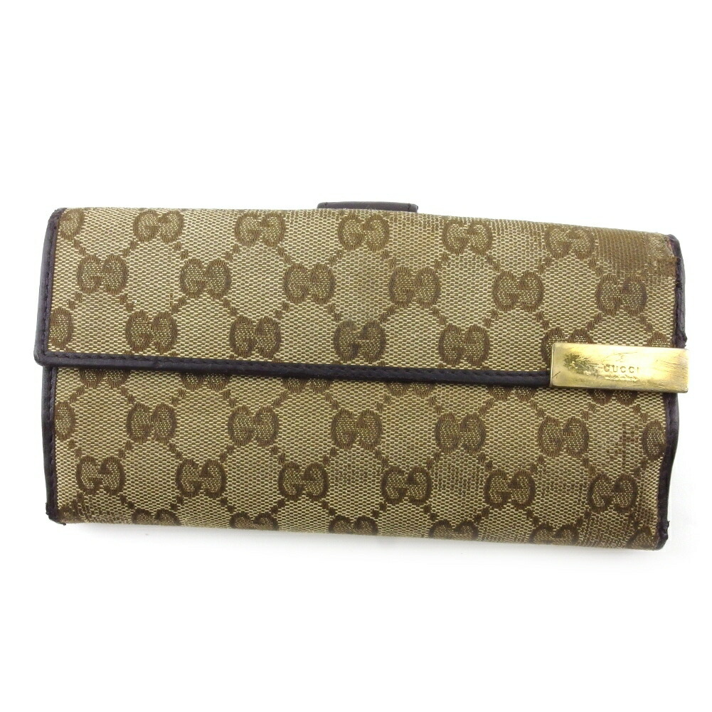 【百貨店SALE★最大限度50％OFF】グッチ 長紙入れ GG帆布 ベージュ 赤銅色 ゴールド レディース 中古 GUCCI ブランド名 ご機嫌ブランド名 ヴィンテージ 貨物輸送無料
