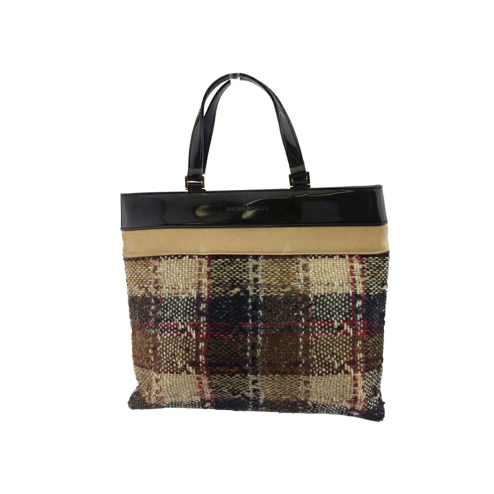 【お買い物マラソン★30％OFFクーポン】バーバリー BURBERRY トートバッグ チェック ベージュ ブラック ブラウン系 レディース 中古