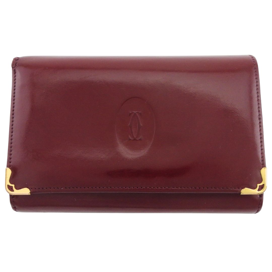 【お買い物マラソン★30％OFFクーポン】カルティエ CARTIER 長財布 マストライン 角プレート ボルドー レディース 中古