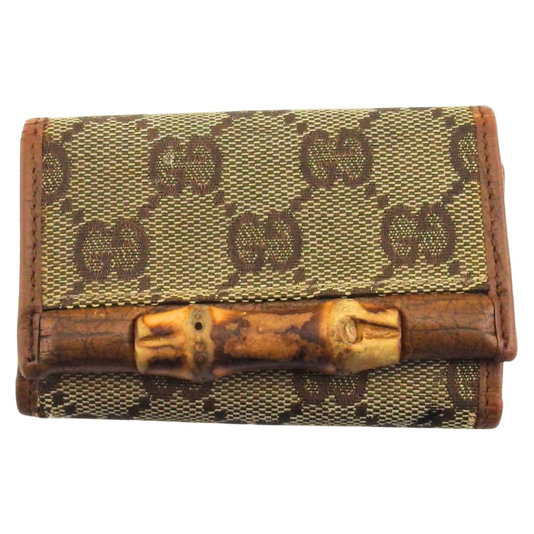 【お買い物マラソン★30％OFFクーポン】グッチ GUCCI キーケース GGキャンバス バンブー ベージュ ブラウン レディース 中古