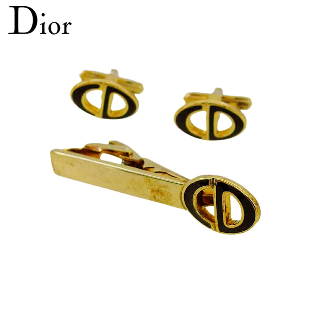 【Fashion Special Fair★24％OFFクーポン】【中古】 クリスチャン ディオール カフス タイピン ゴールド　ブラック ゴールドメッキ Christian Dior T22565 ブランド ハイブランド ヴィンテージ 送料無料