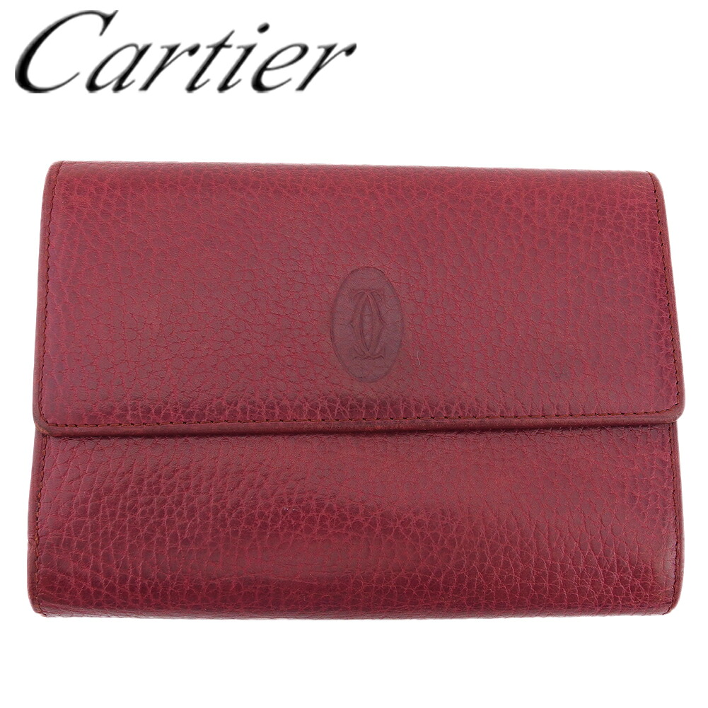 【お買い出しマラソン★30％OFF引き換え証】【中古】 カルティエ 三つ折り 札入れ 金入れ 中長札入れ レディース メンズ 帆檣伝達ルート ボルドーワイン なめし革×ゴールド金具 Cartier L4428 ブランド名 ご機嫌ブランド名 ヴィンテージ 貨物輸送無料 レディース財布-バッグ・小物・ブランド雑貨-財布・ケース