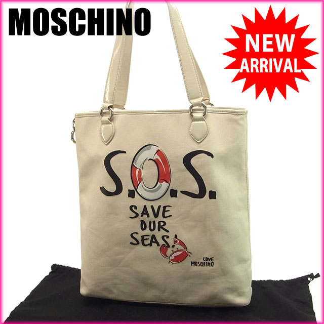 【Fashion Special Fair★24％OFFクーポン】ラブ・モスキーノ トートバッグ バック ショルダーバッグ バック マリンモチーフプリント ロゴ アイボリー系 LOVE MOSCHINO 【ラブ・モスキーノ】 t12322s 【中古】 ブランド ハイブランド ヴィンテージ 送料無料