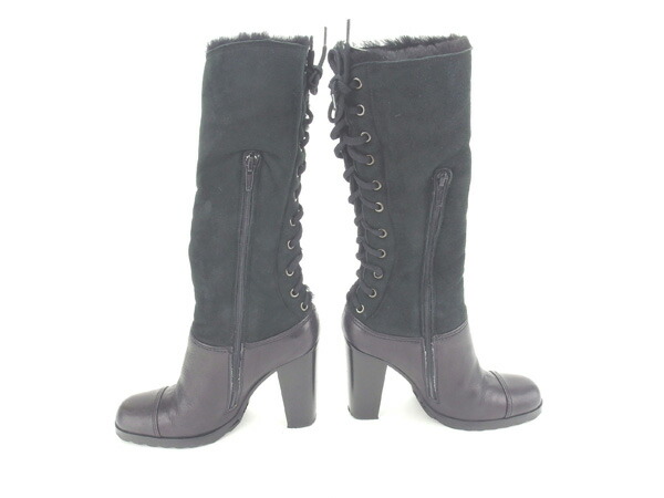 ミュウミュウ miu miu ブーツ ♯35 チャンキーヒール バックレースアップ ロング g928_b レディース靴 | lppbandung.kemenkumham.go.id