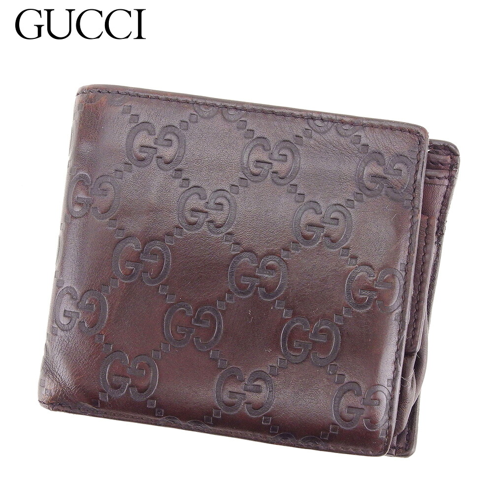 【Fashion Special Fair★24％OFFクーポン】グッチ 二つ折り 財布 グッチシマ ブラウン レザー GUCCI 二つ折りサイフ 財布 サイフ 収納 ユニセックス 小物 【グッチ】 C3481 【中古】 ブランド ハイブランド ヴィンテージ 送料無料