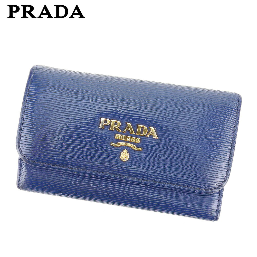 現金特価 中古 プラダ Prada キーケース 6連キーケース レディース メンズ ネイビー レザー プラダ C3535 海外輸入 Faunikaventure Com