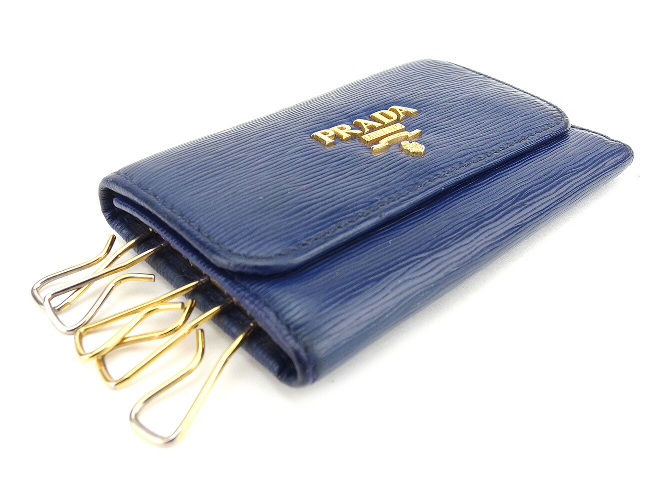 現金特価 中古 プラダ Prada キーケース 6連キーケース レディース メンズ ネイビー レザー プラダ C3535 海外輸入 Faunikaventure Com