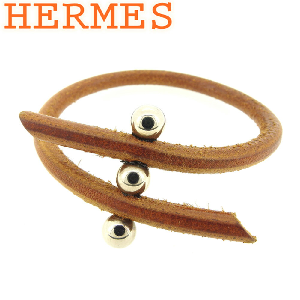 魅力的な 中古 エルメス ブレスレット バングル アクセサリー 3ボール ブラウン シルバー レザー シルバー金具 Hermes エルメス T13 激安特価 Pengaduan Padangpanjang Go Id