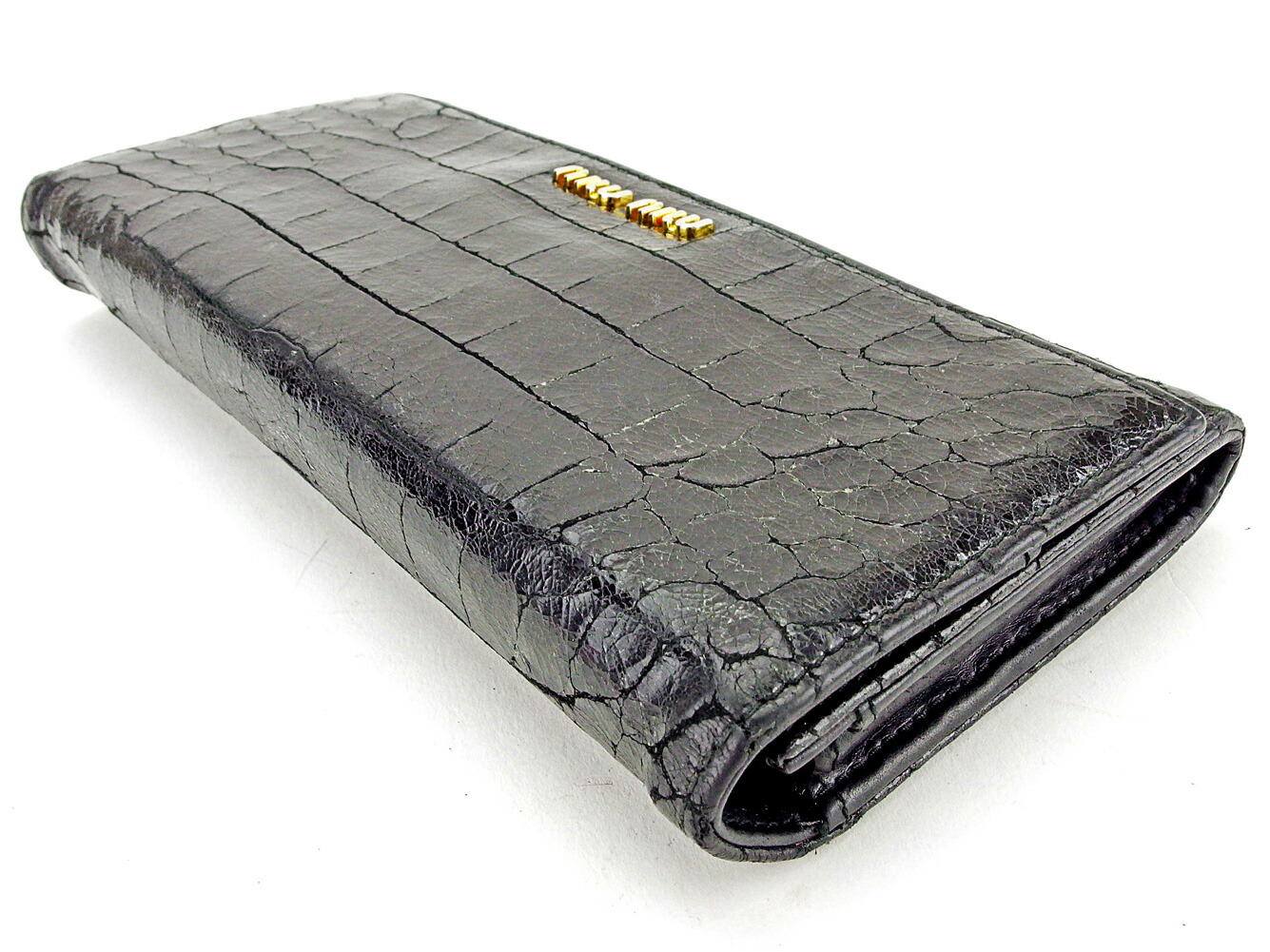 ご予約品 ミュウミュウ 長財布 ファスナー付き 財布 Miu Miu ブラック ゴールド L1968s ポイント10倍 ブランド 財布 サイフ カード かわいい レディース メンズ 可 毎日出荷中