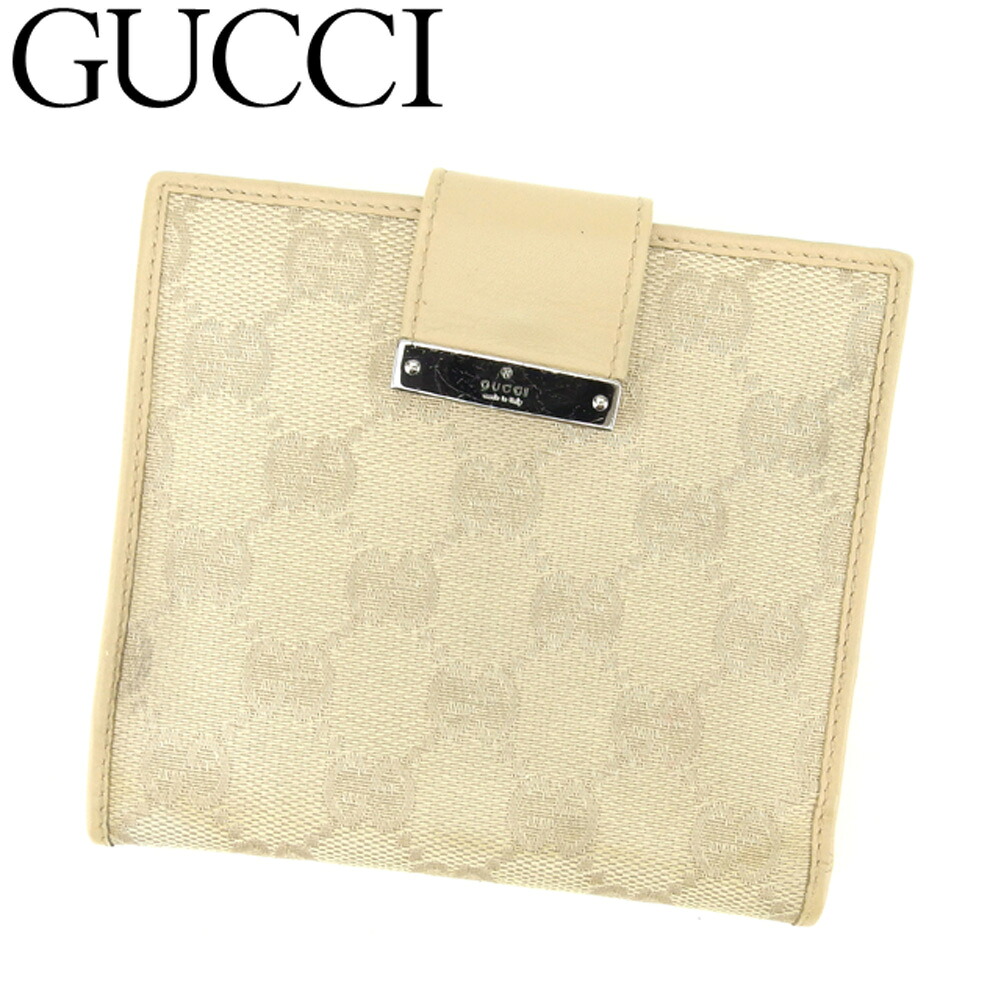 【お買い物マラソン★30％OFFクーポン】グッチ Wホック財布 二つ折り 財布 GG柄 ベージュ キャンバス×レザー GUCCI 【グッチ】 e1281s 【中古】 ブランド ハイブランド ヴィンテージ 送料無料