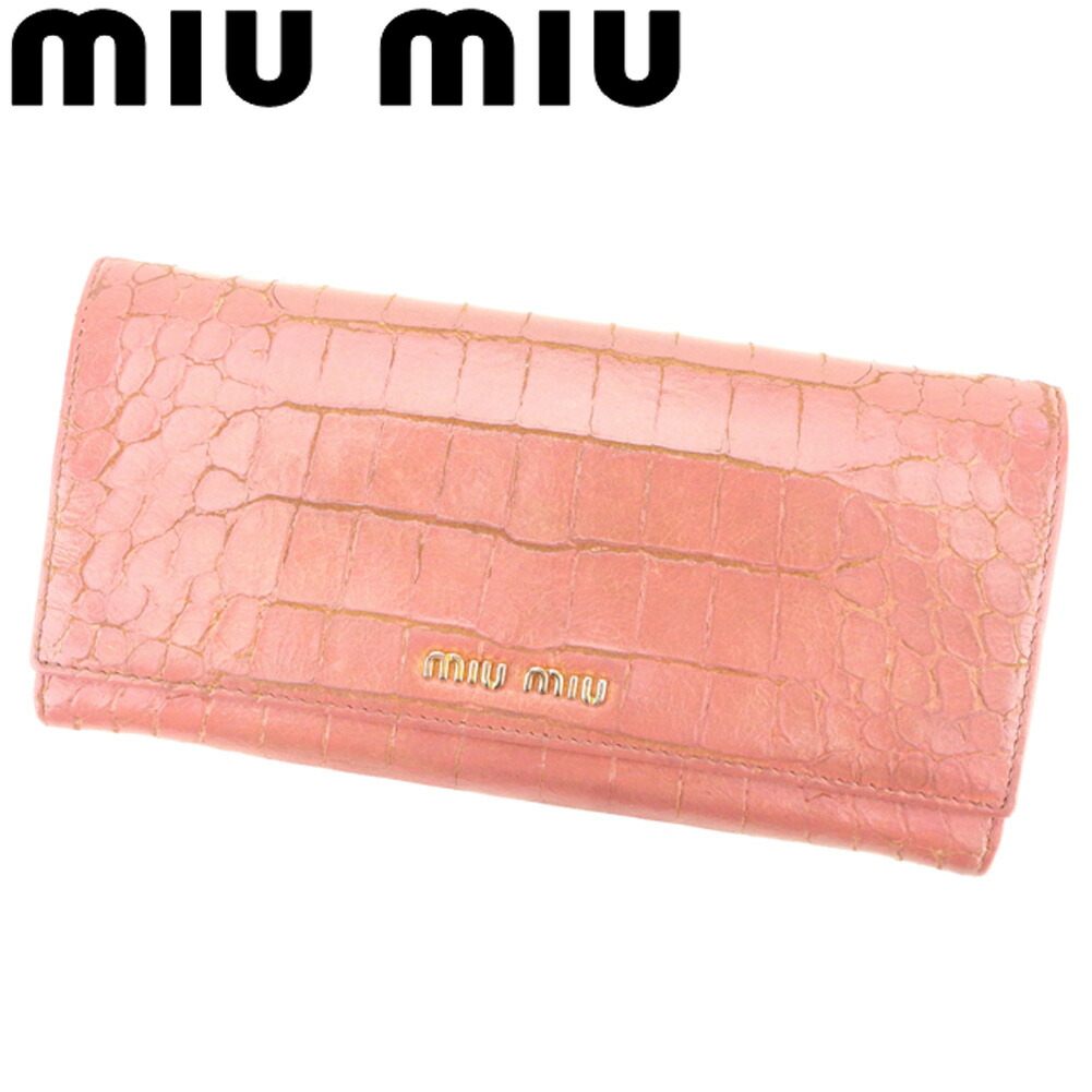 【お買い物マラソン★30％OFFクーポン】ミュウミュウ 長財布 ファスナー付き 長財布 クロコダイル型押し ピンク PVC×レザ- miu miu 【ミュウミュウ】 g1260s 【中古】 ブランド ハイブランド ヴィンテージ 送料無料