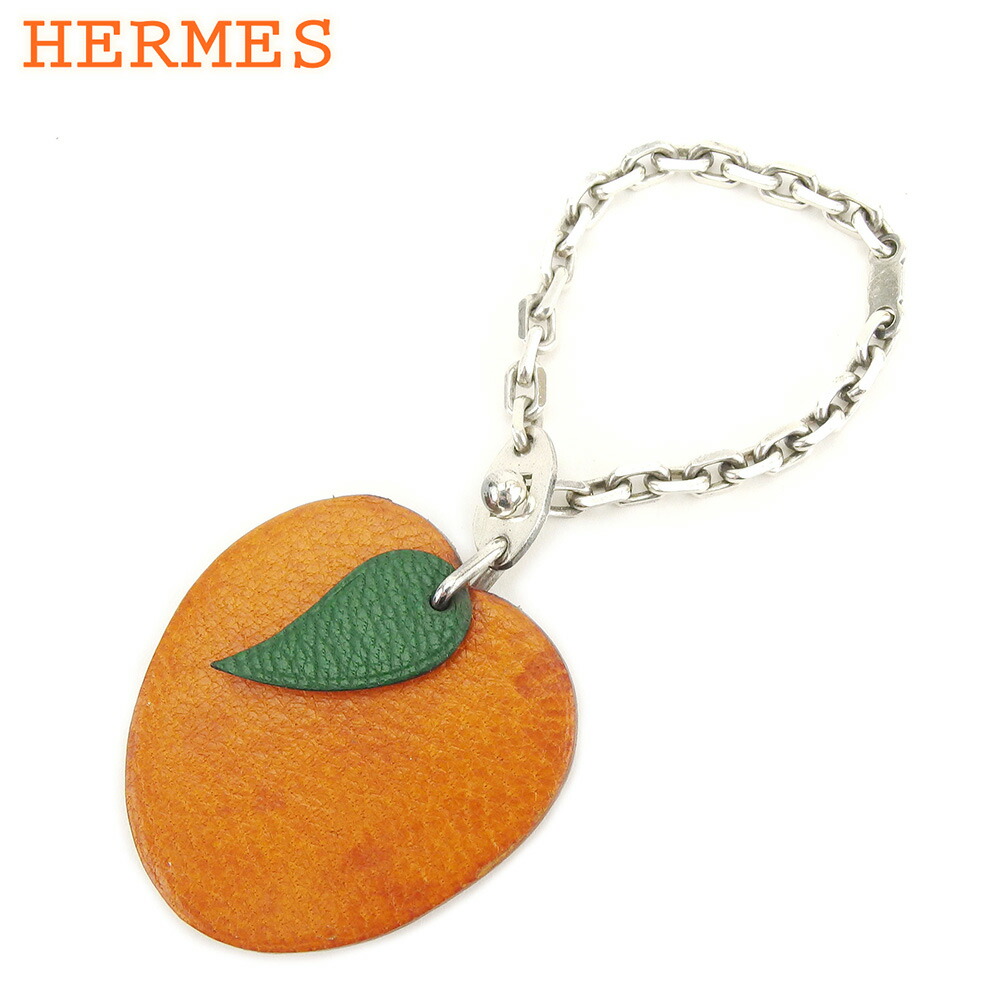 ファッションセール 限定p2倍 中古 エルメス Hermes キーホルダー キーリング メンズ可 オレンジ レザー シルバー素材 エルメス I519 Mozago Com