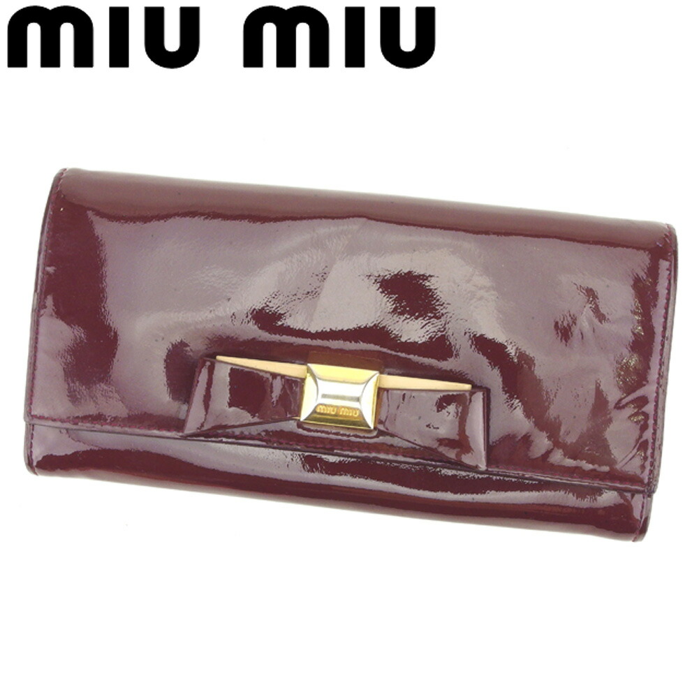 【Fashion Special Fair★24%OFFクーポン】ミュウミュウ 長財布 ブランド財布 さいふ ファスナー付き 長財布 アウトレット 夏 アイテム パープル エナメルレザー リボンモチーフ 送料無料 【中古】 t8413 ブランド ハイブランド ヴィンテージ 送料無料