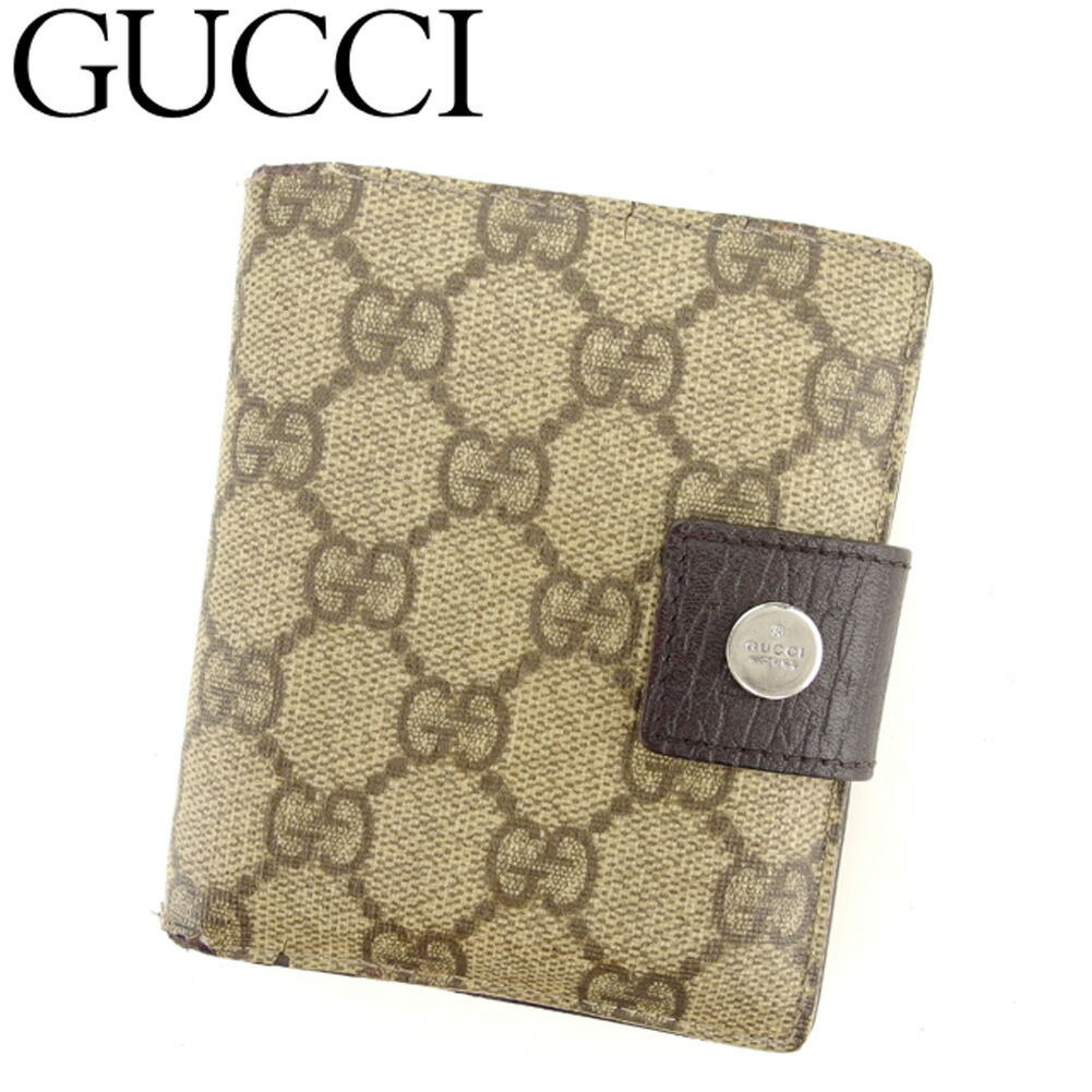 【Fashion Special Fair★24％OFFクーポン】グッチ 二つ折り 財布 ＧＧプラス ベージュ ブラウン シルバー PVC×レザー GUCCI 【グッチ】 c3315s 【中古】 ブランド ハイブランド ヴィンテージ 送料無料