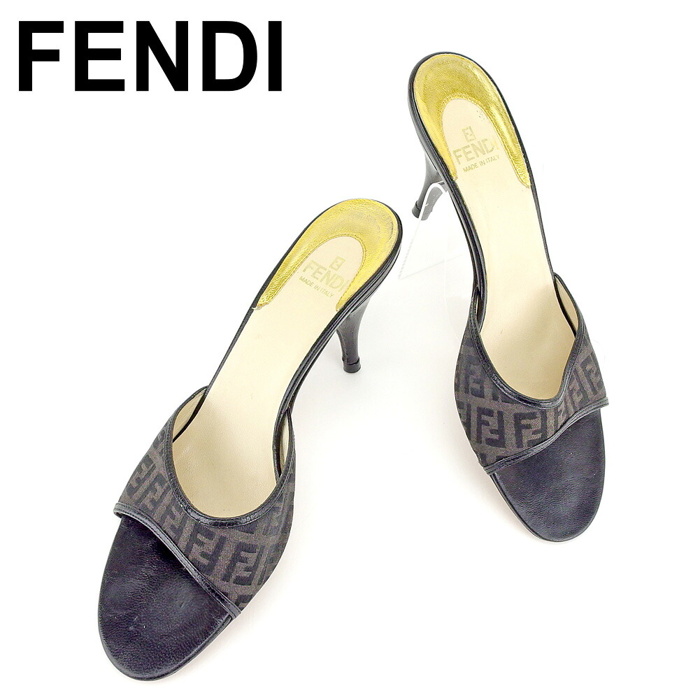 【Fashion Special Fair★29％OFFクーポン】フェンディ FENDI パンプス 靴 シューズ メンズ可 #37 ブラック ゴールド キャンバス×レザー 【フェンディ】 T6641 【中古】 ブランド ハイブランド ヴィンテージ 送料無料