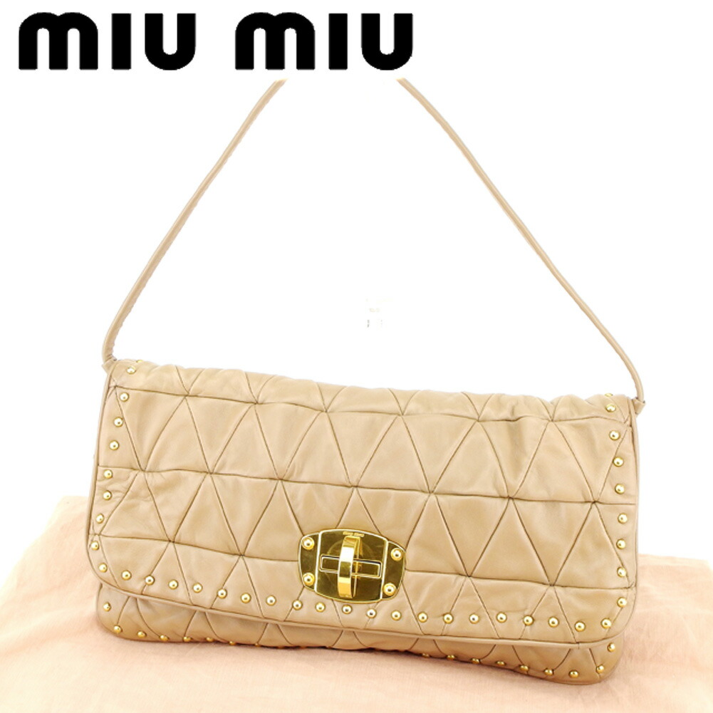 ミュウミュウ　ピンクとゴールドのクラッチバッグ MIUMIU】ミュウミュウ『クリスタルビジュー ナッパ 3WAYクラッチ