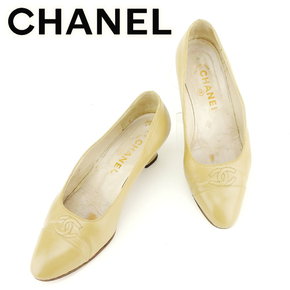 【Fashion Special Fair★29％OFFクーポン】【中古】 シャネル パンプス シューズ 靴 ♯6 ラウンドトゥ ココマークステッチ ベージュ レザー CHANEL D2413 ブランド ハイブランド ヴィンテージ 送料無料